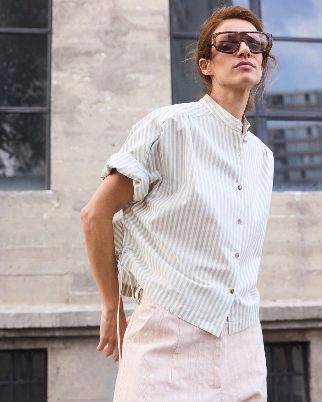 Blusa Reve 100% Algodón Listada Verde