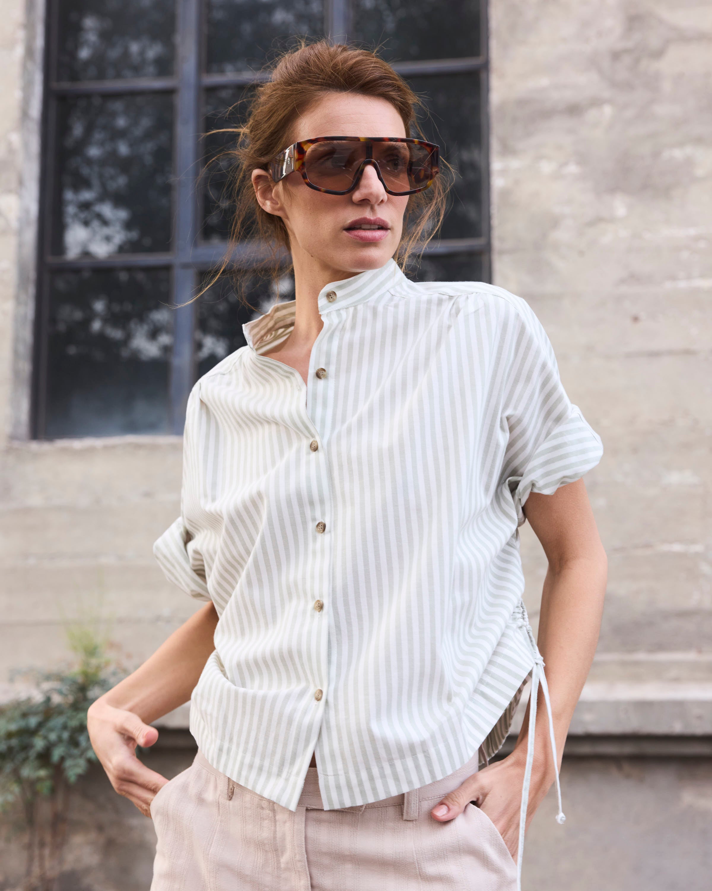 Blusa Reve 100% Algodón Listada Verde