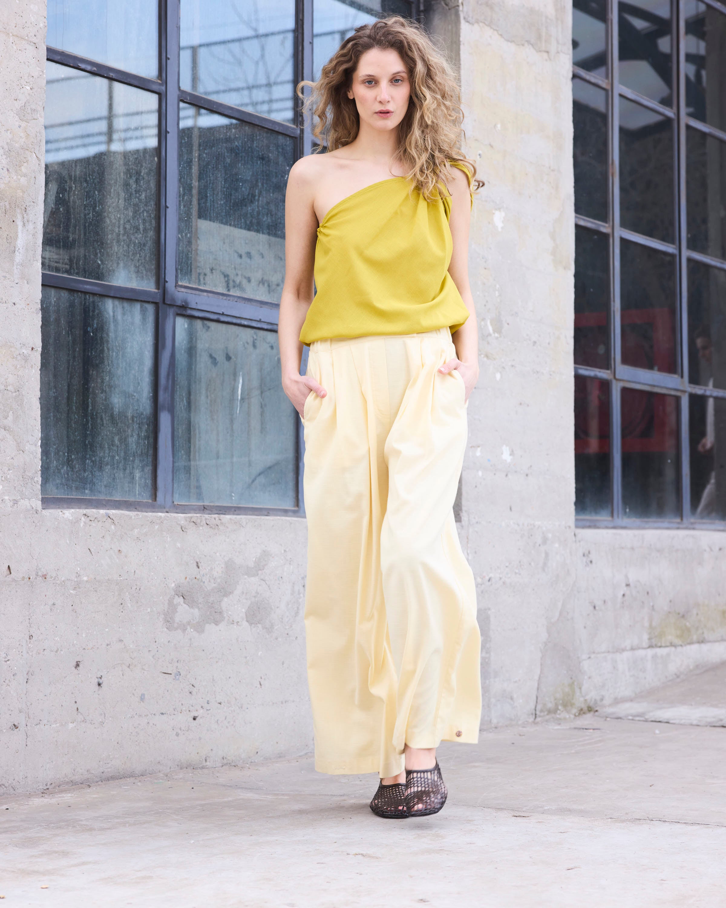 Pantalón Labille Algodón Amarillo Pastel