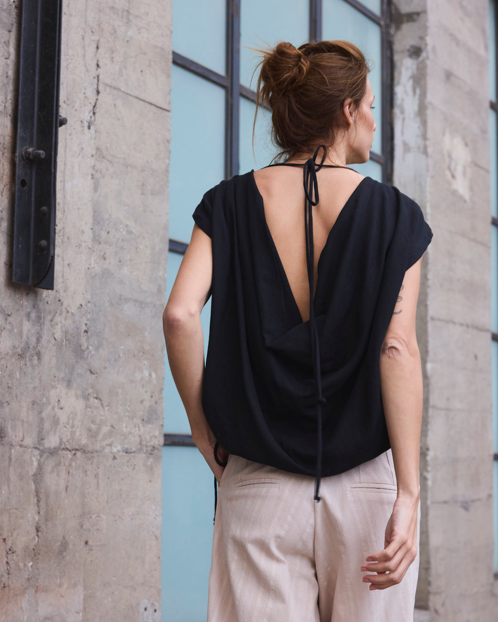 Top Drapeado Eclat Algodón Negro