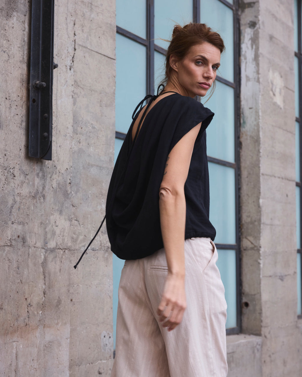 Top Drapeado Eclat Algodón Negro