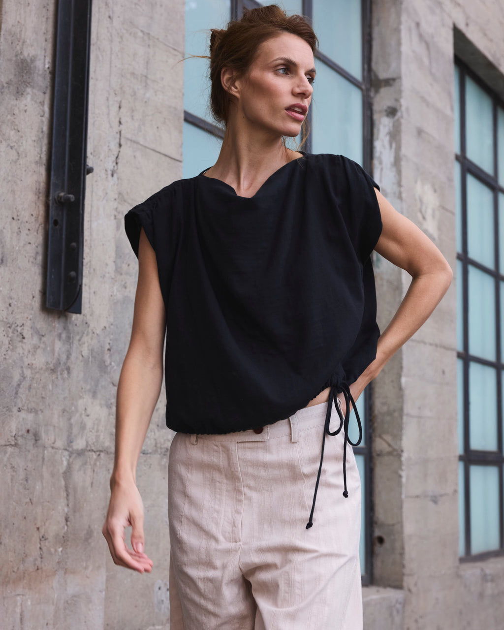 Top Drapeado Eclat Algodón Negro