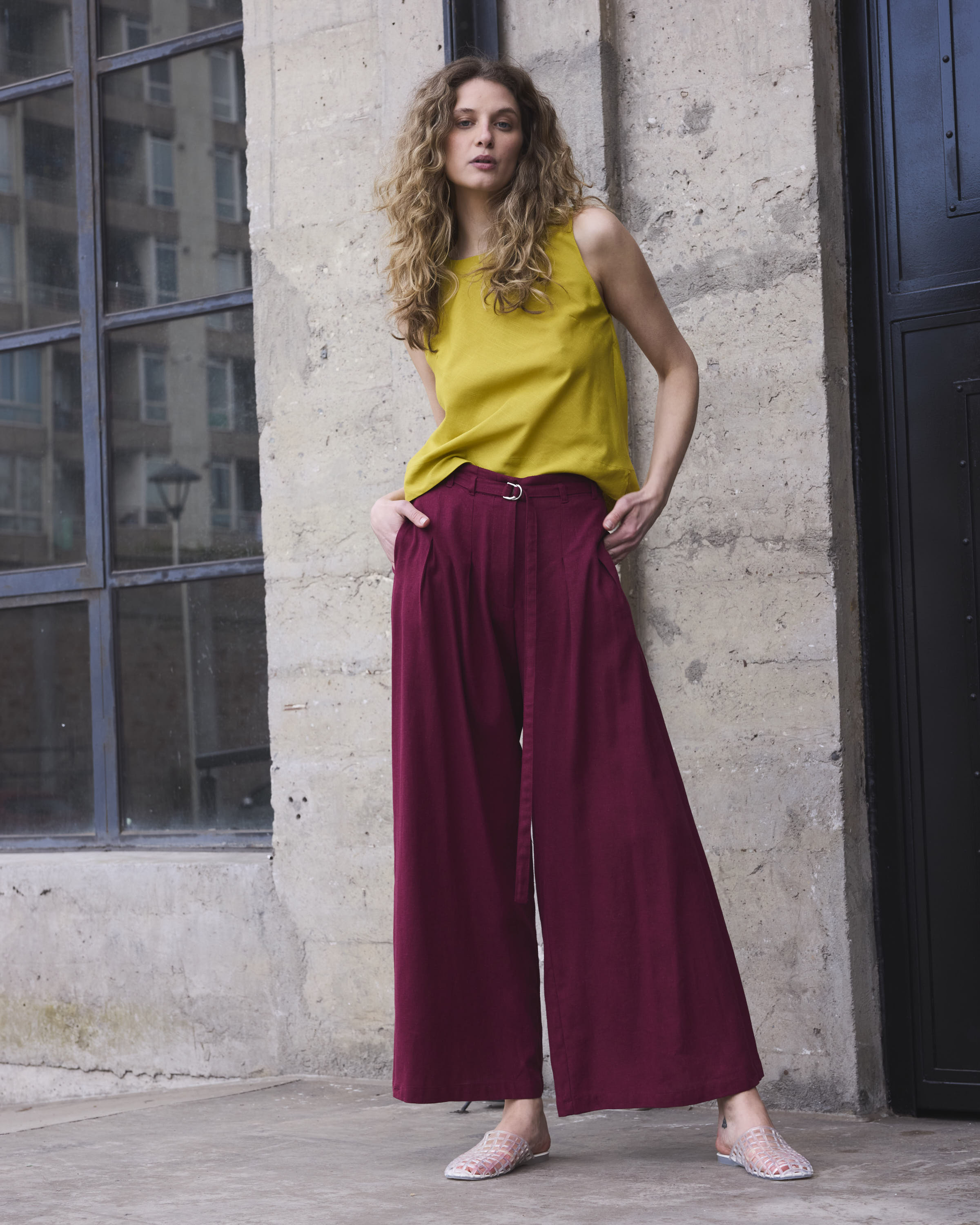 Pantalón Charme Lino Burdeo