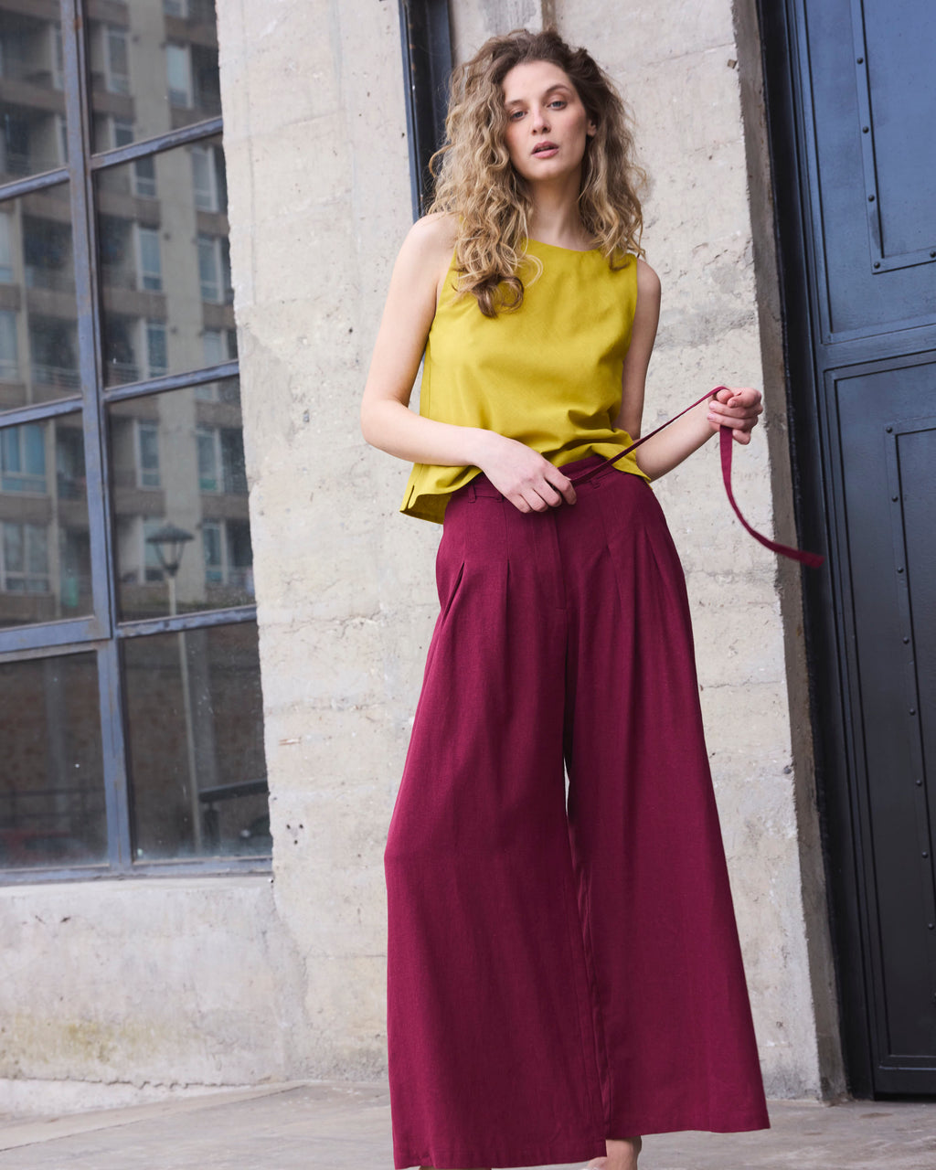 Pantalón Charme Lino Burdeo