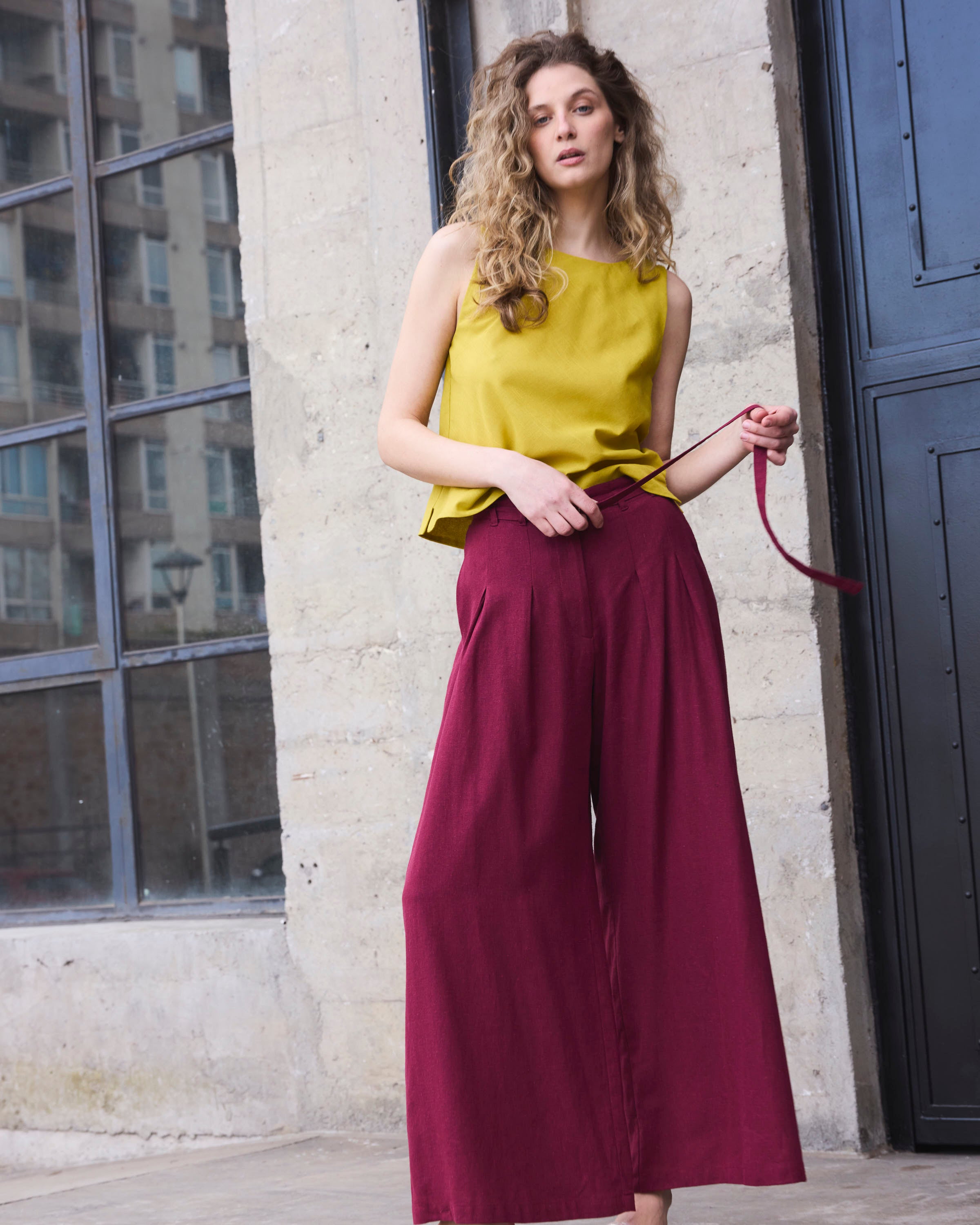 Pantalón Charme Lino Burdeo