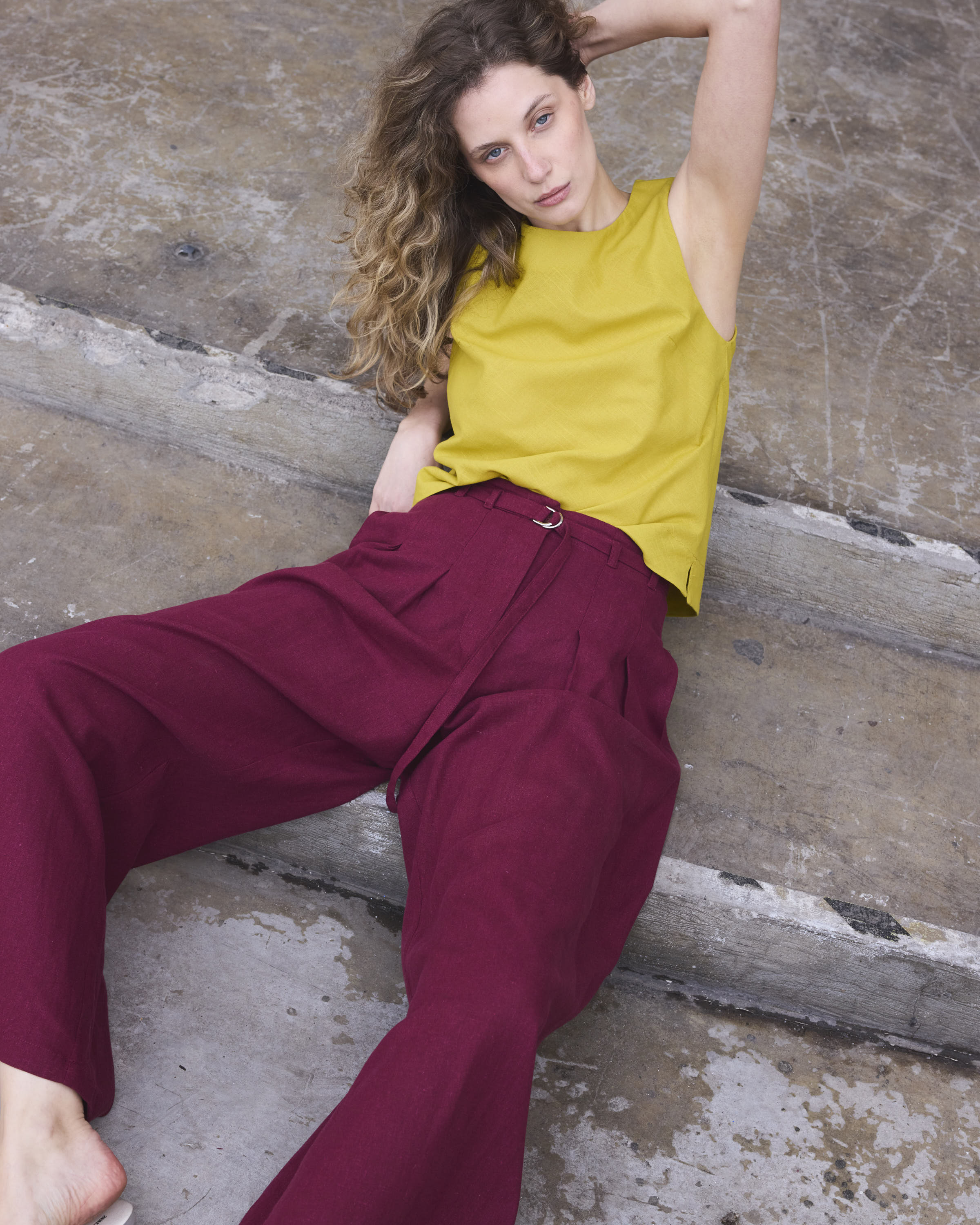 Pantalón Charme Lino Burdeo