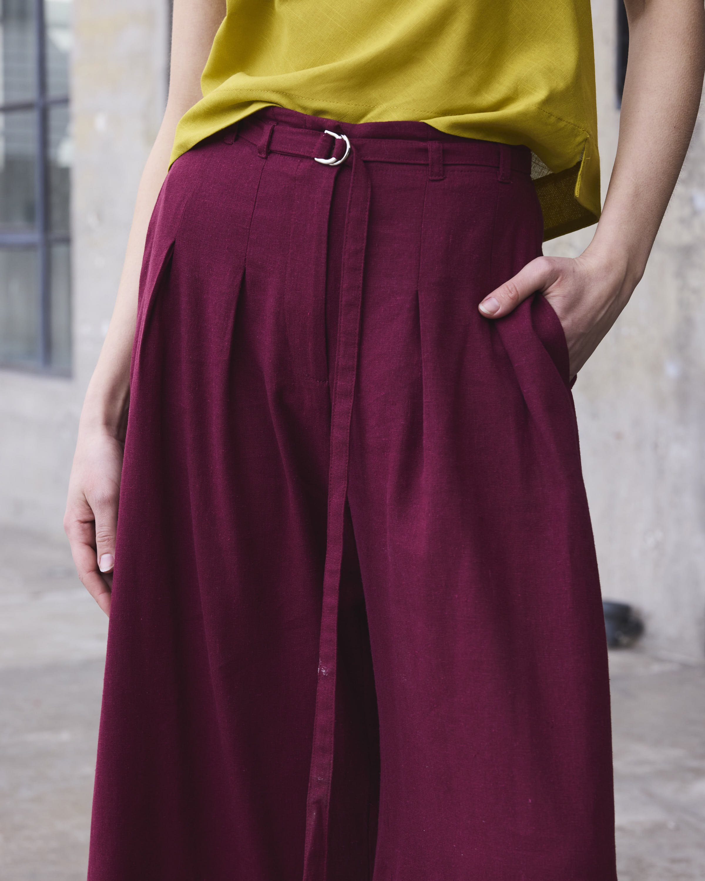 Pantalón Charme Lino Burdeo