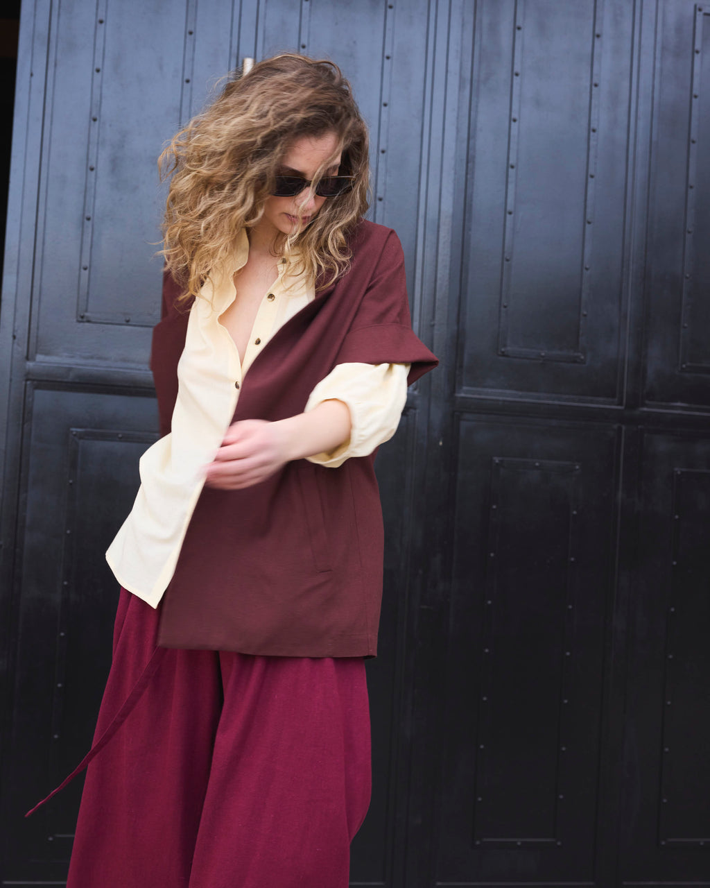 Blazer Manga Corta Souveraine Lino Carmenere