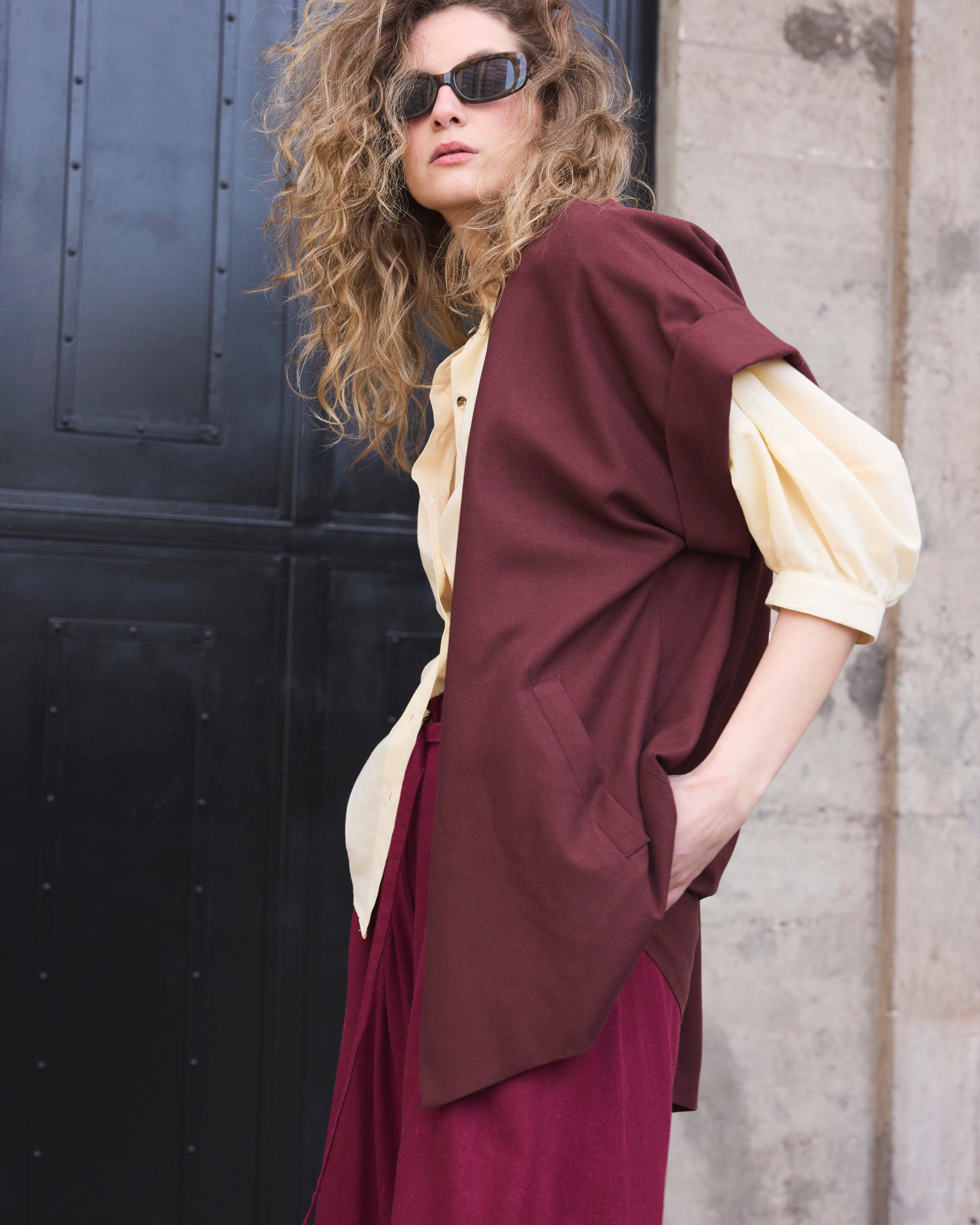 Blazer Manga Corta Souveraine Lino Carmenere