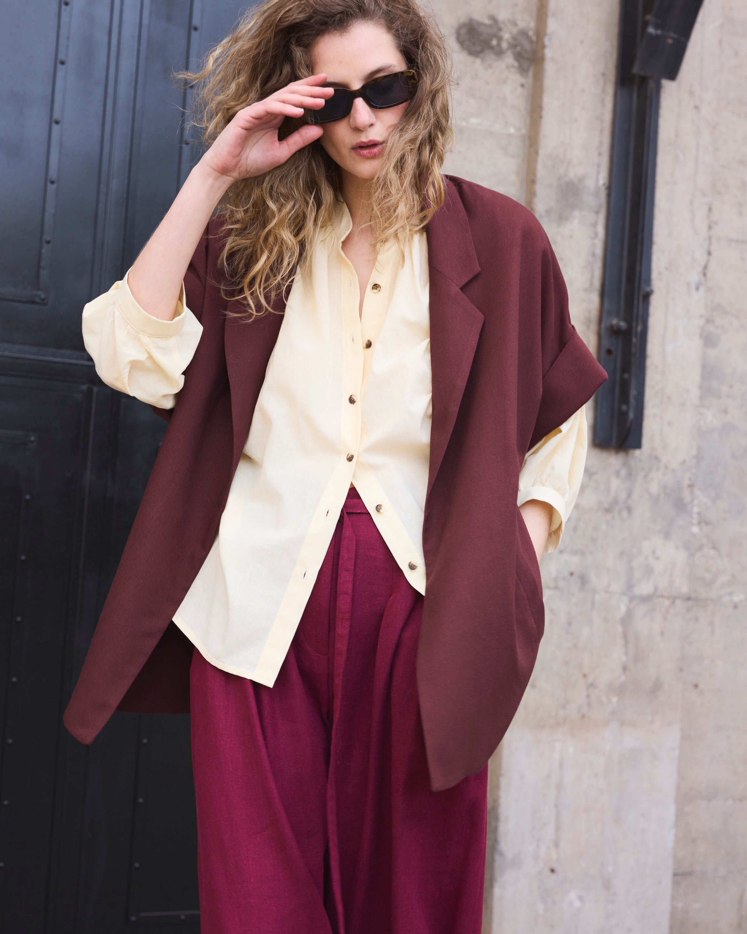 Blazer Manga Corta Souveraine Lino Carmenere