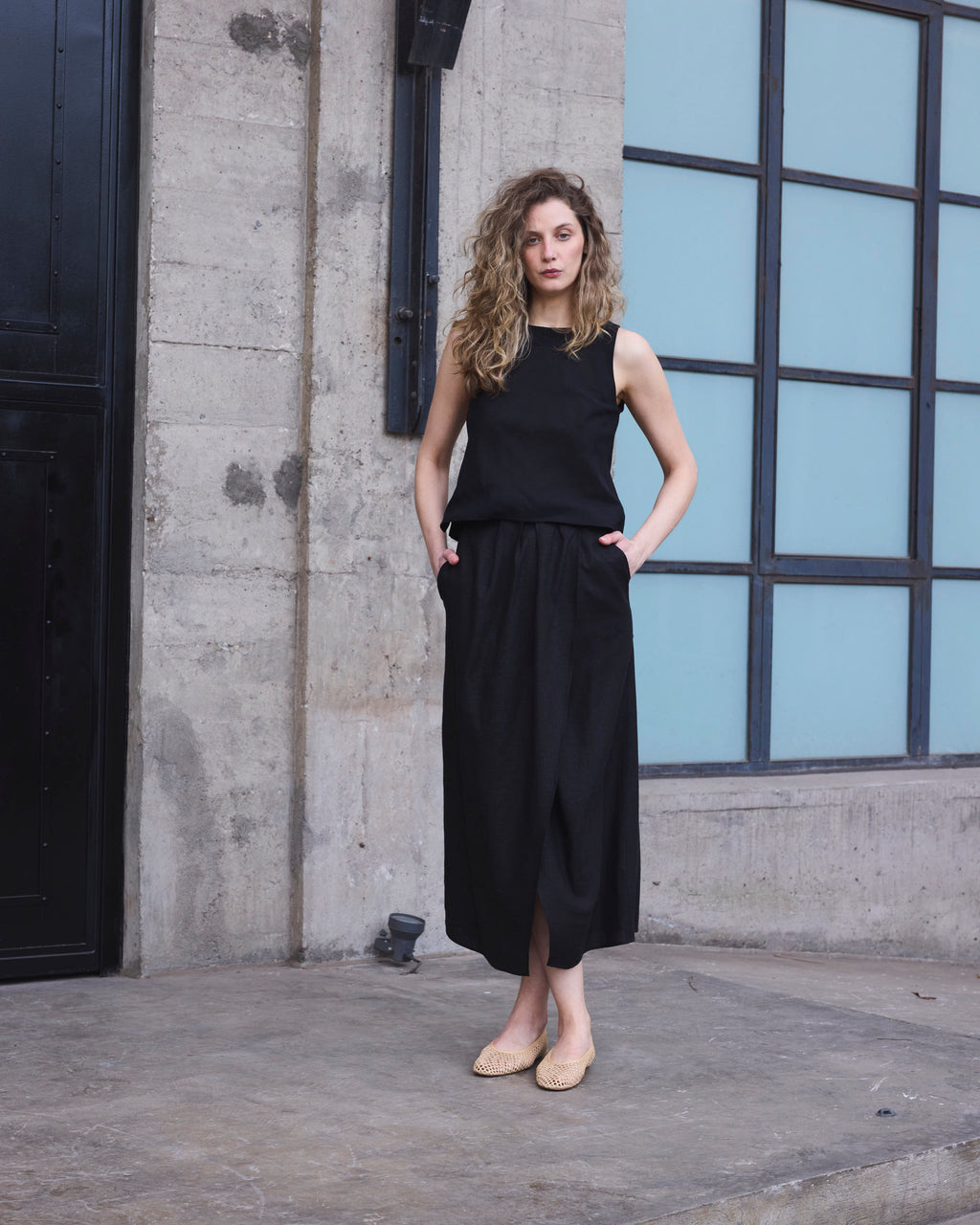 Falda Lumiere Lino Negro