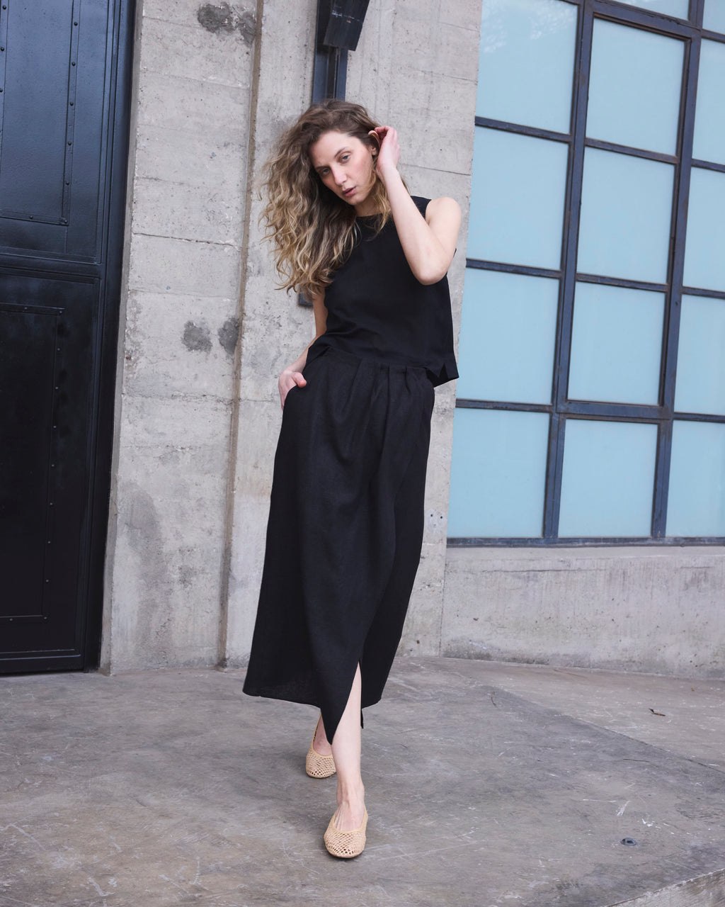 Falda Lumiere Lino Negro