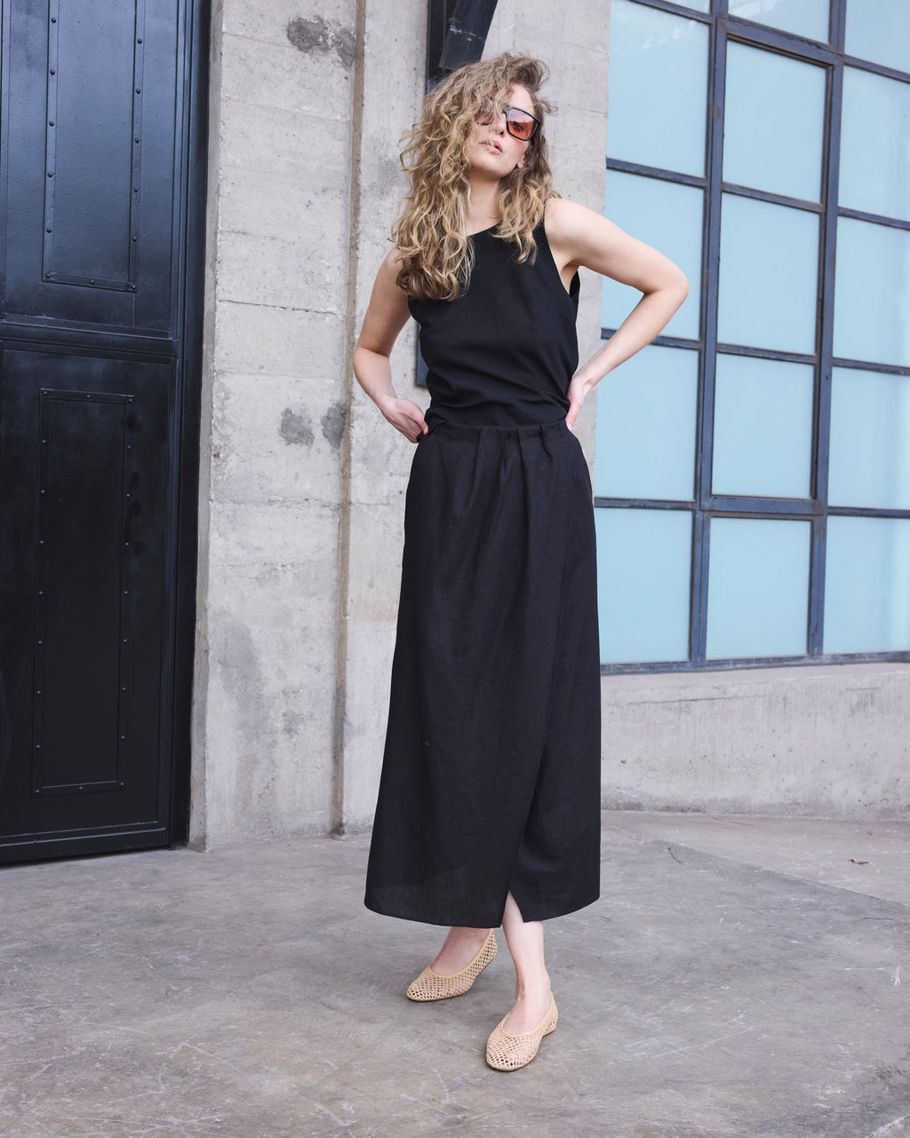 Falda Lumiere Lino Negro