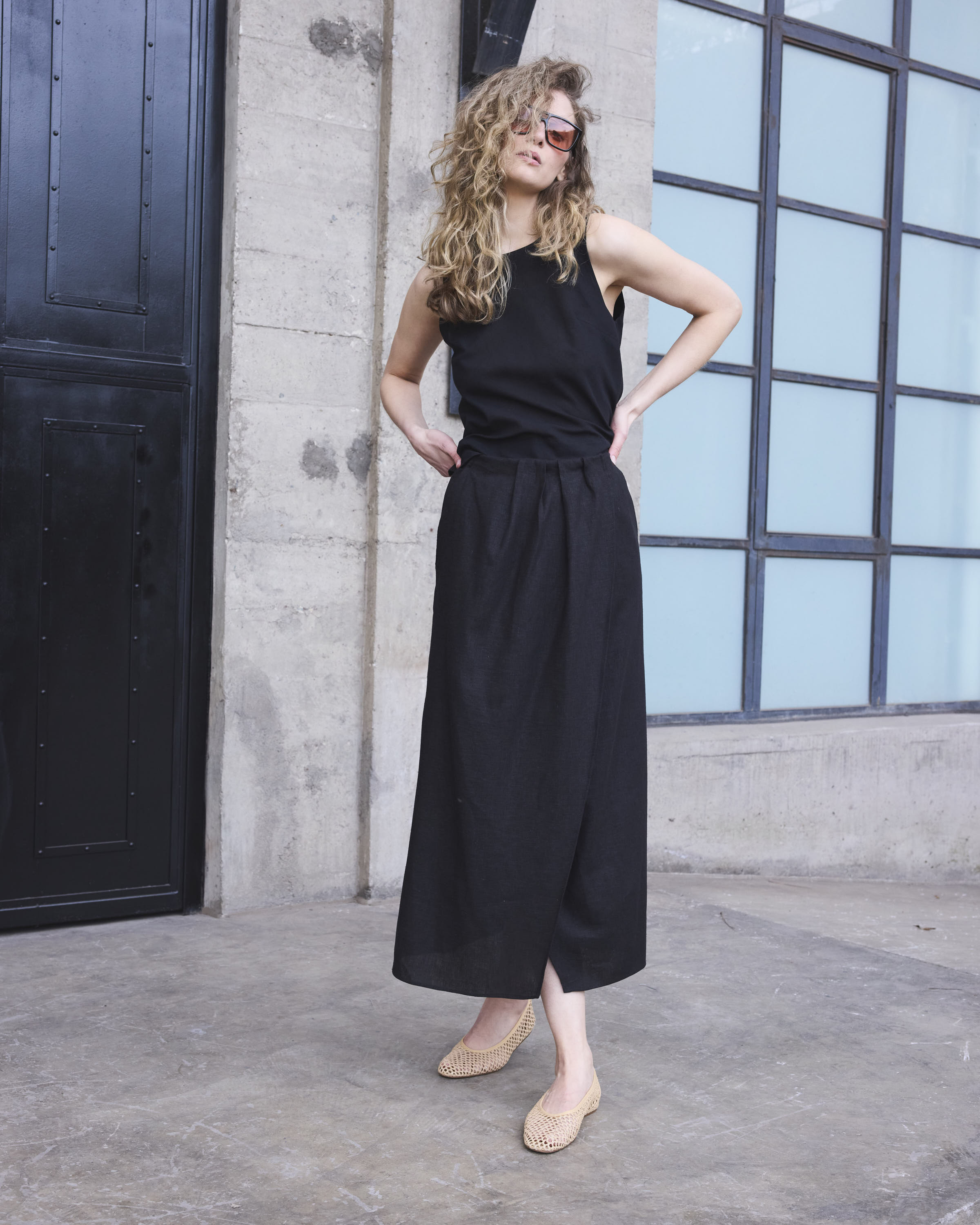 Falda Lumiere Lino Negro