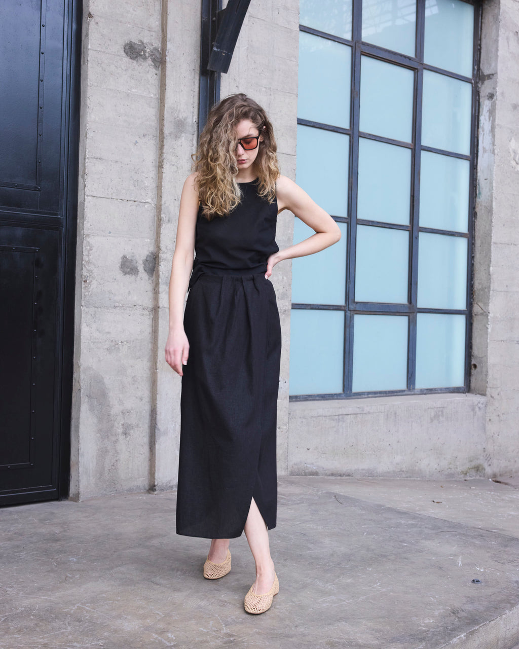 Falda Lumiere Lino Negro