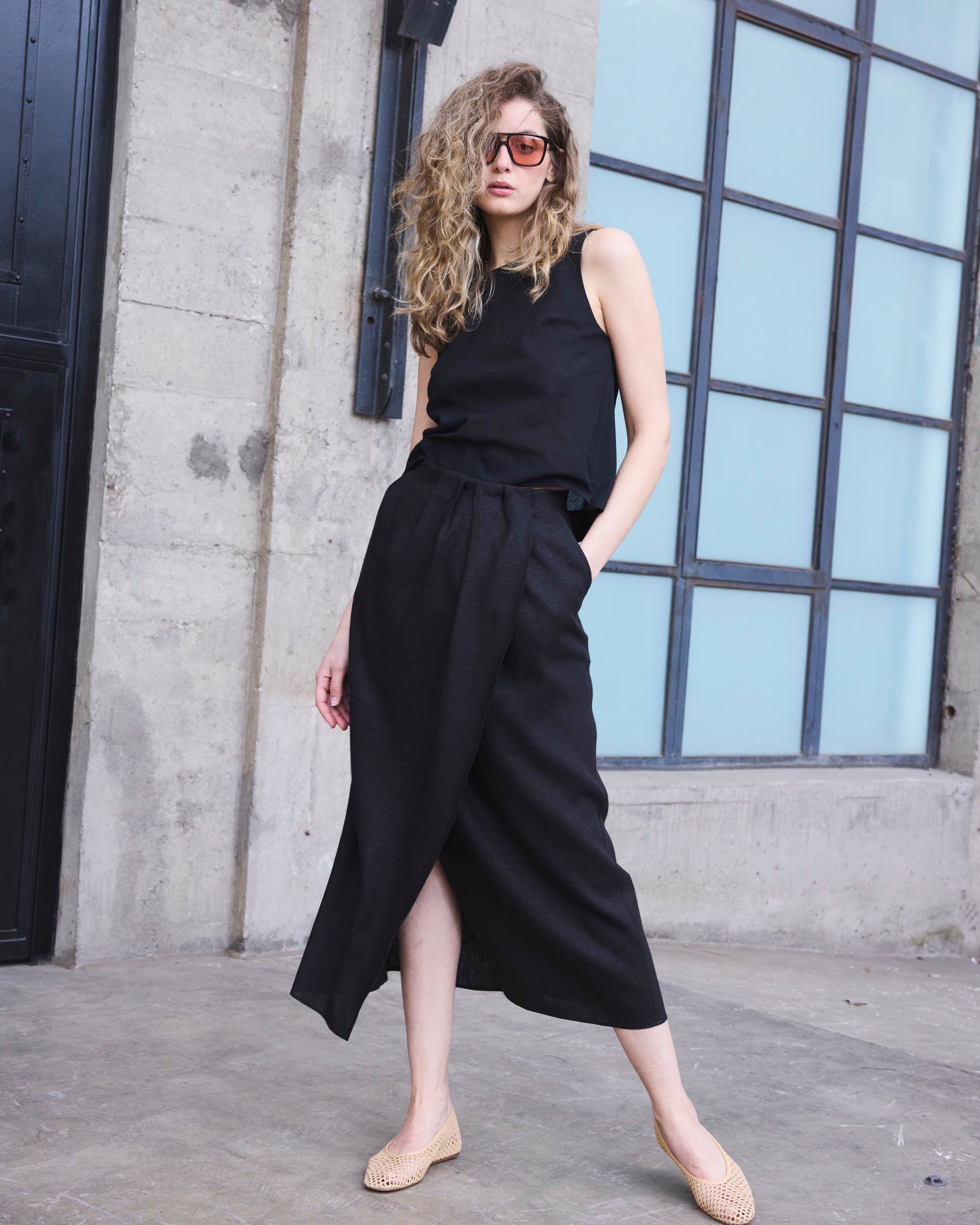 Falda Lumiere Lino Negro