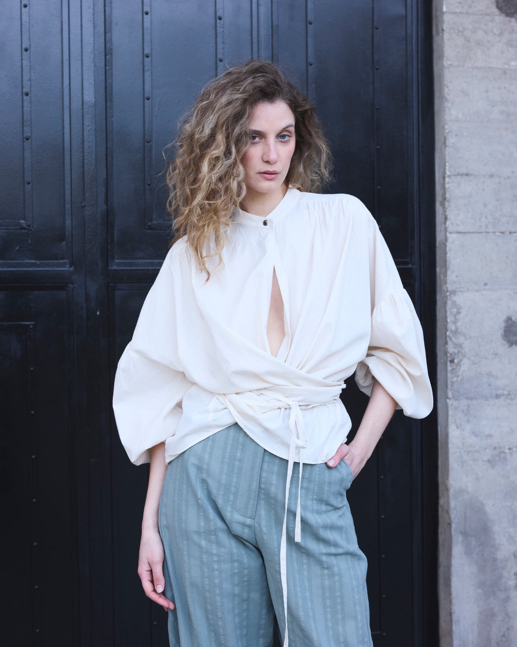 Blusa Cruzada Flamme 100% algodón  Crudo