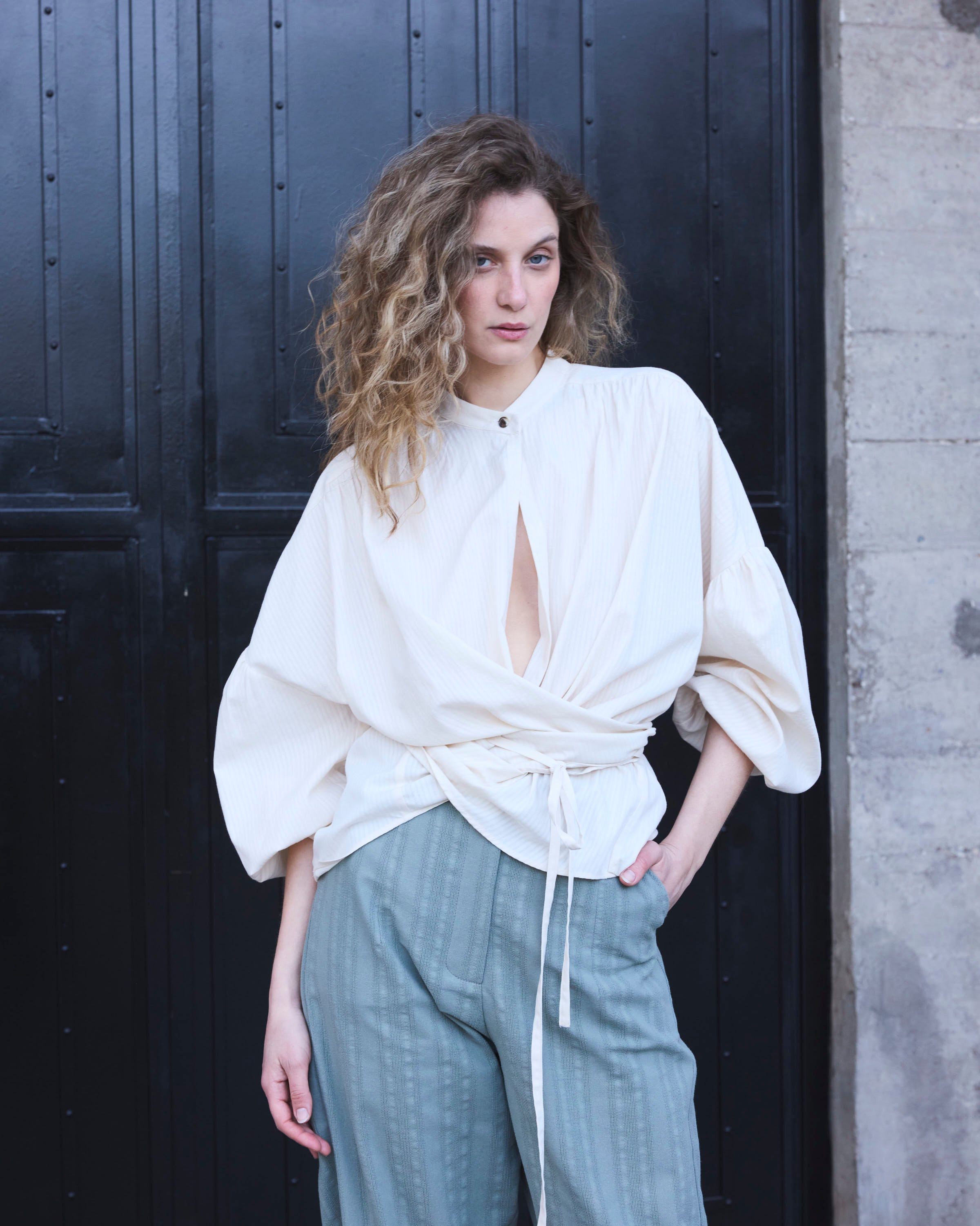 Blusa Cruzada Flamme 100% algodón  Crudo