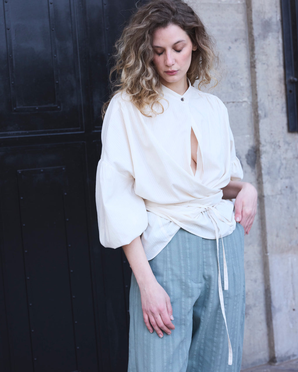 Blusa Cruzada Flamme 100% algodón  Crudo