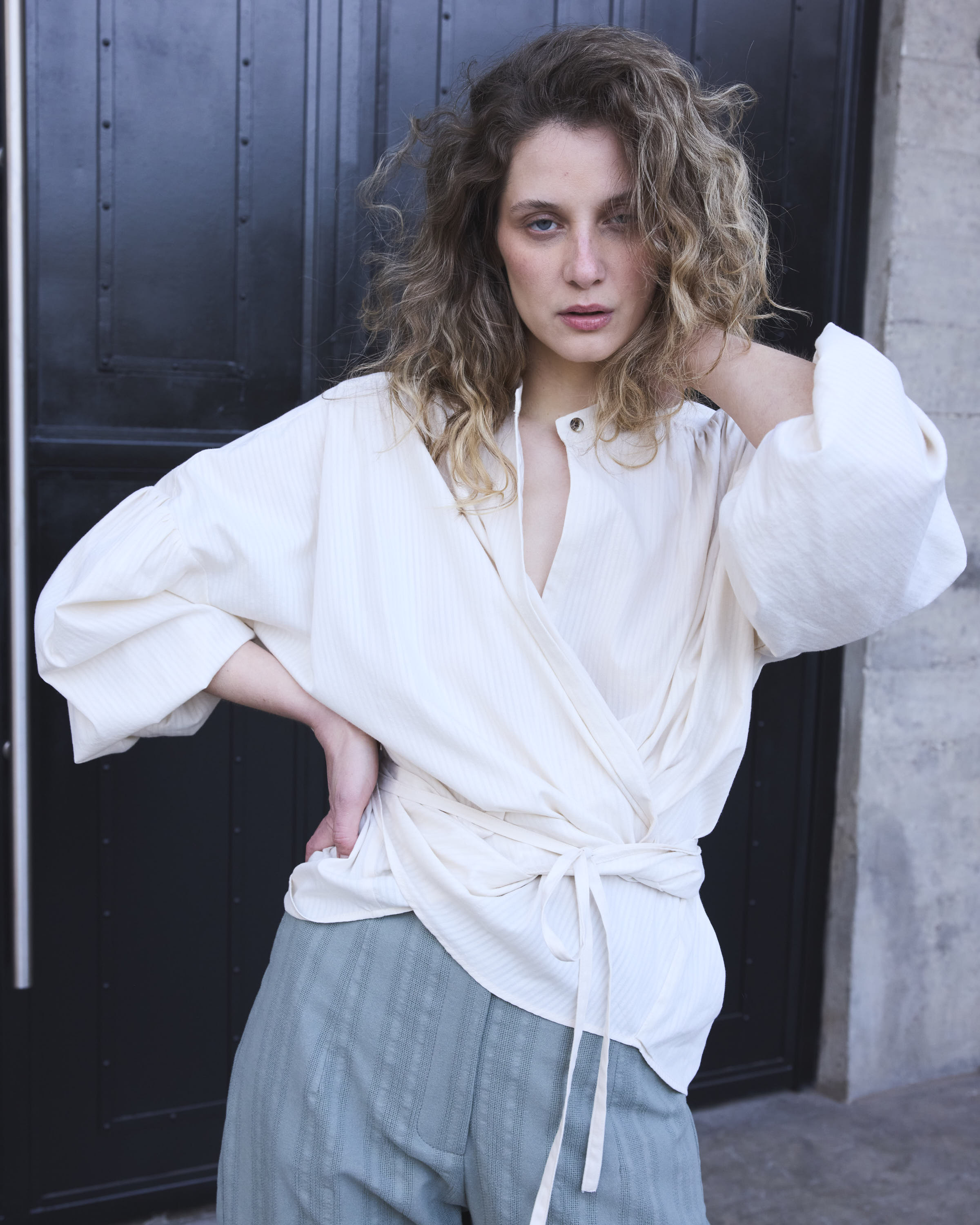 Blusa Cruzada Flamme 100% algodón  Crudo