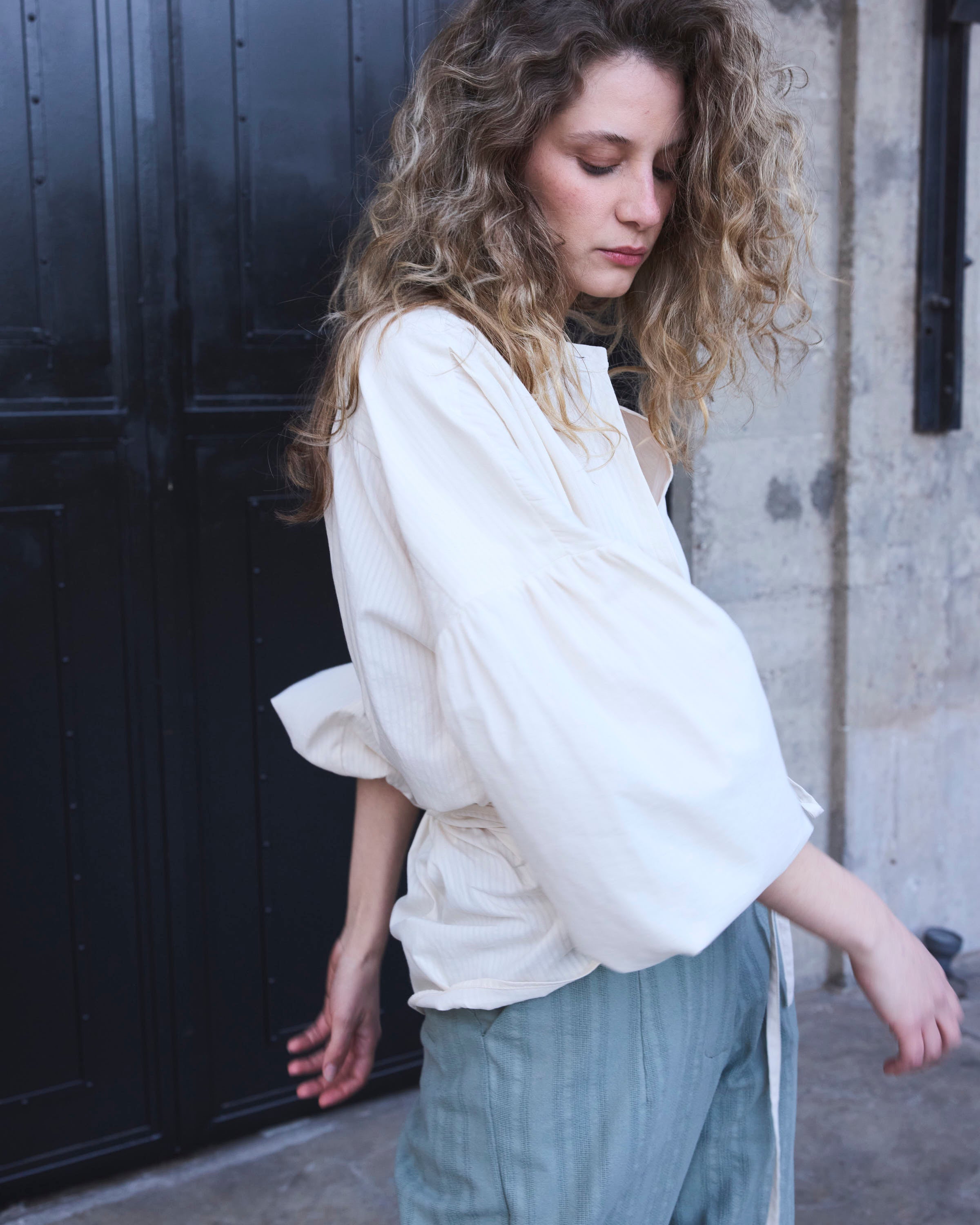 Blusa Cruzada Flamme 100% algodón  Crudo