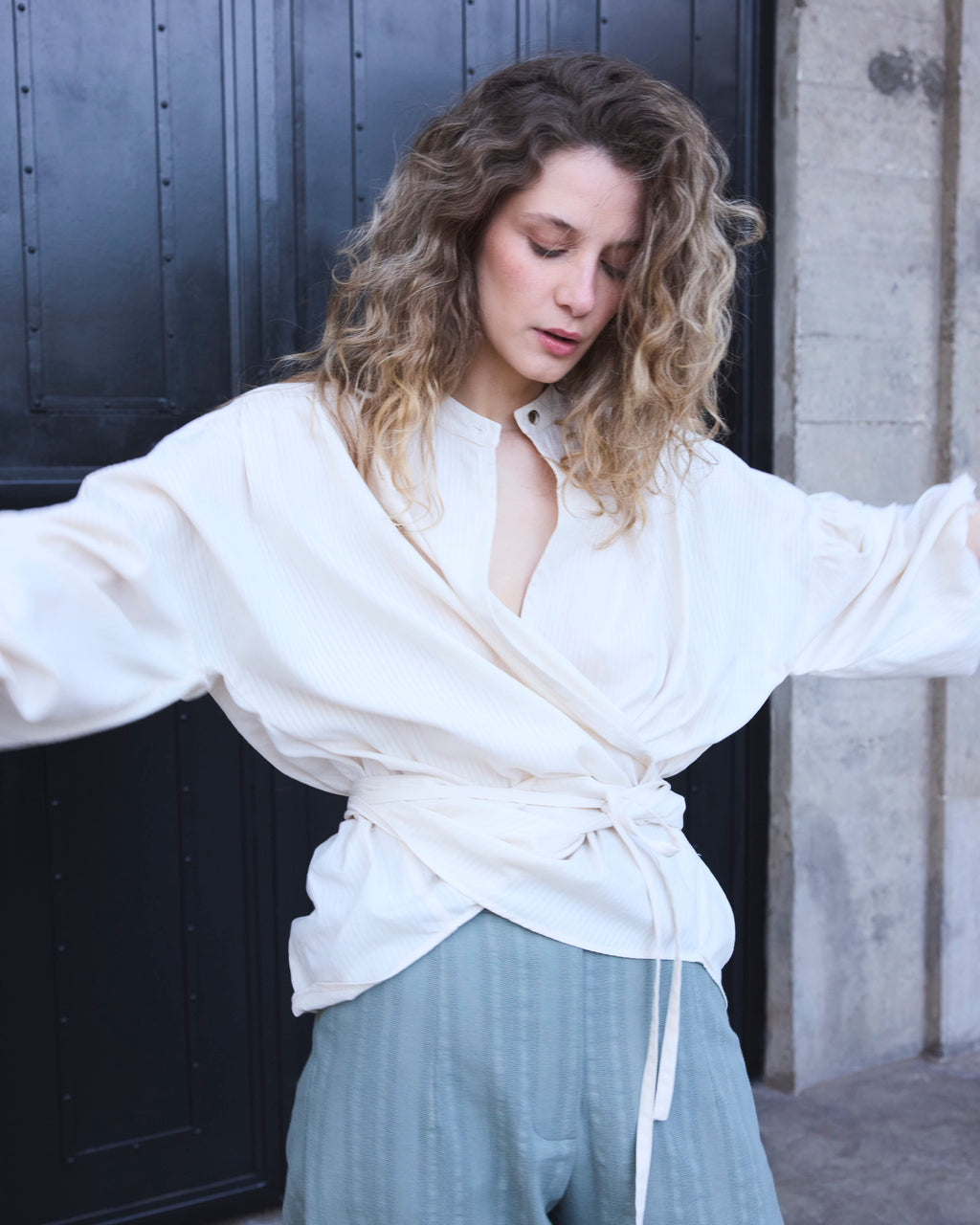 Blusa Cruzada Flamme 100% algodón  Crudo