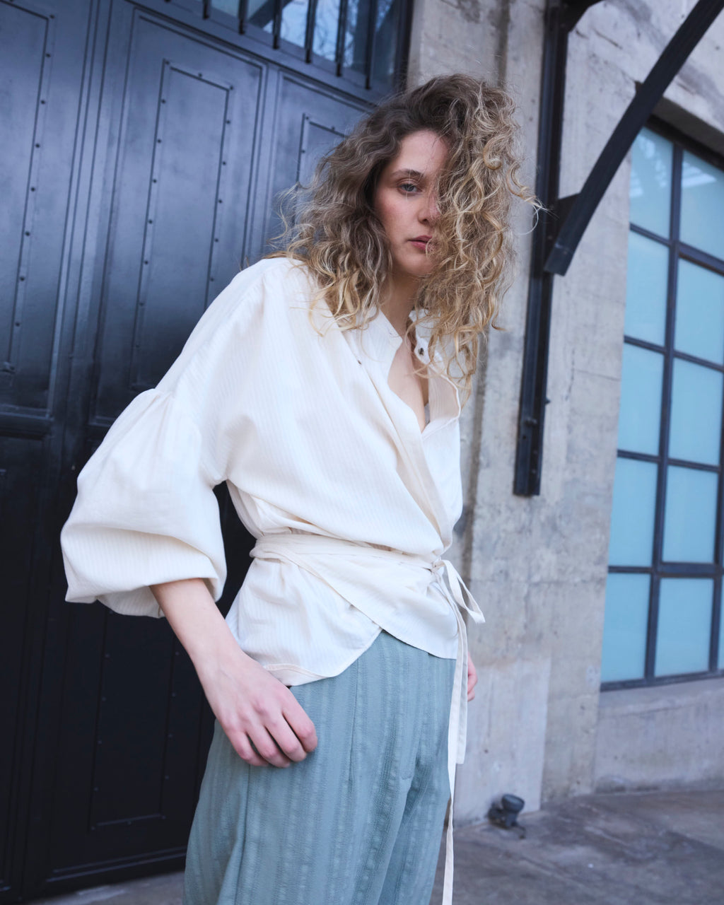 Blusa Cruzada Flamme 100% algodón  Crudo