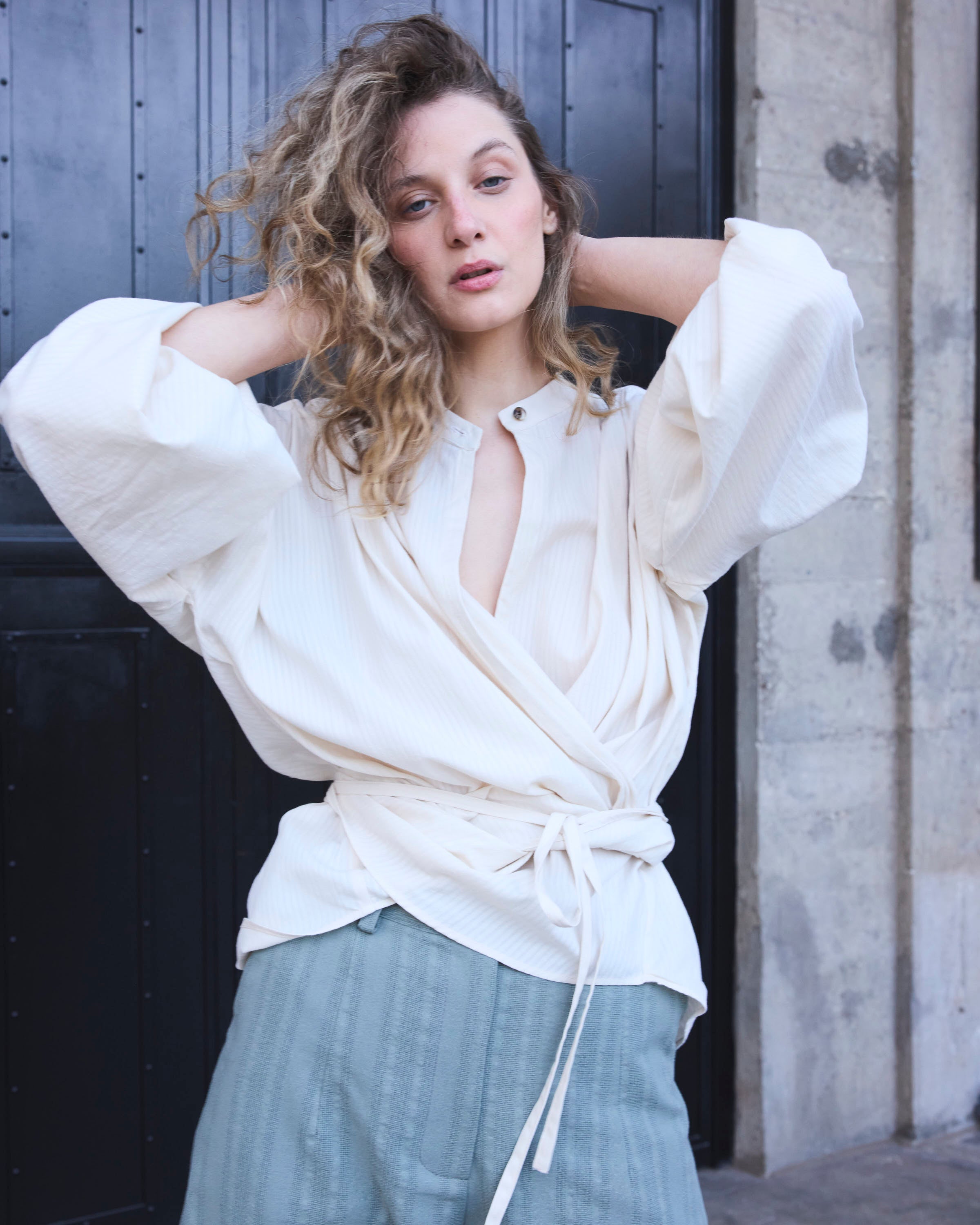 Blusa Cruzada Flamme 100% algodón  Crudo