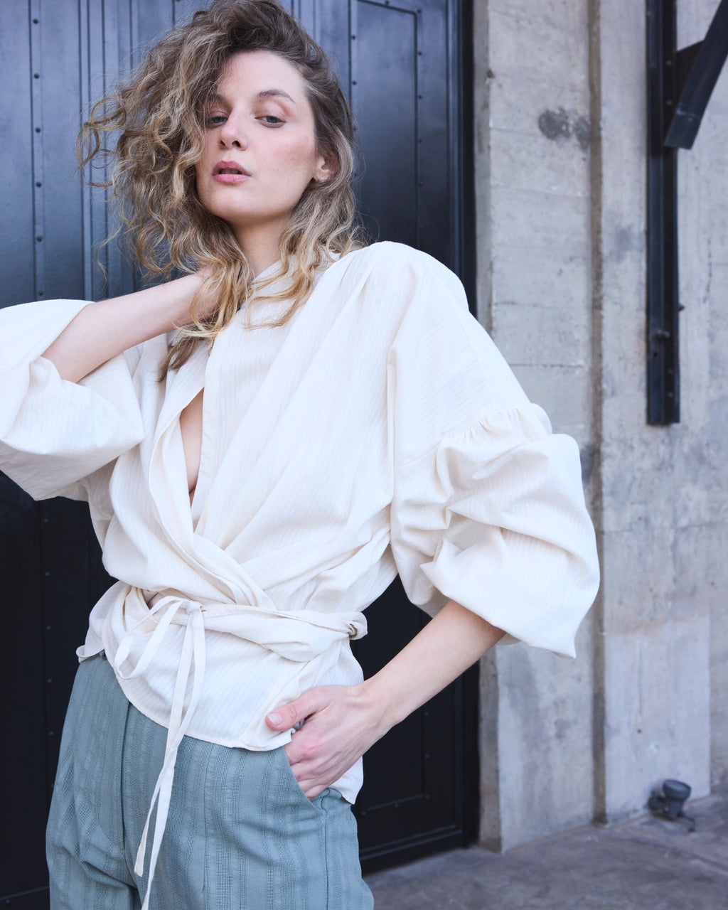 Blusa Cruzada Flamme 100% algodón  Crudo