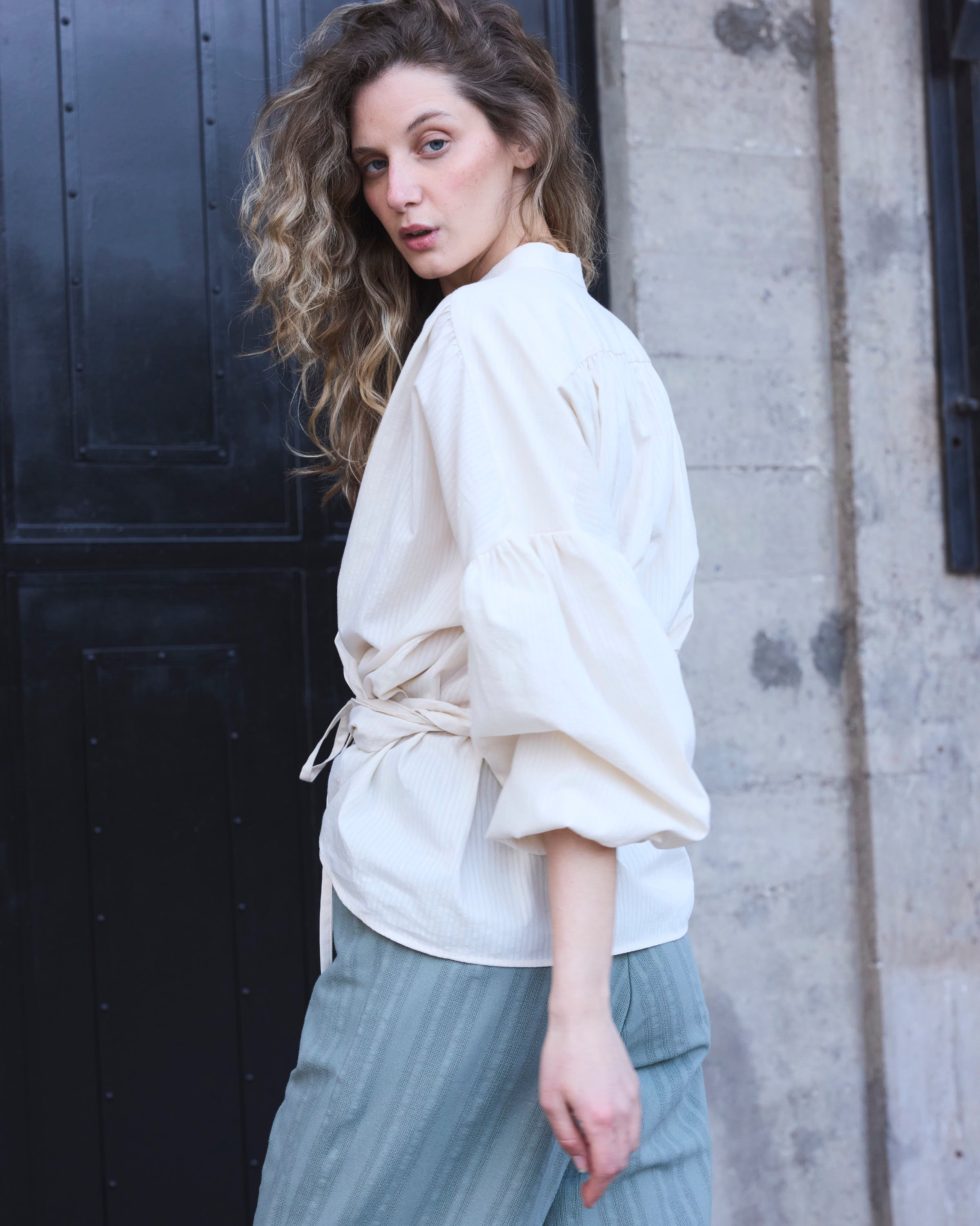 Blusa Cruzada Flamme 100% algodón  Crudo