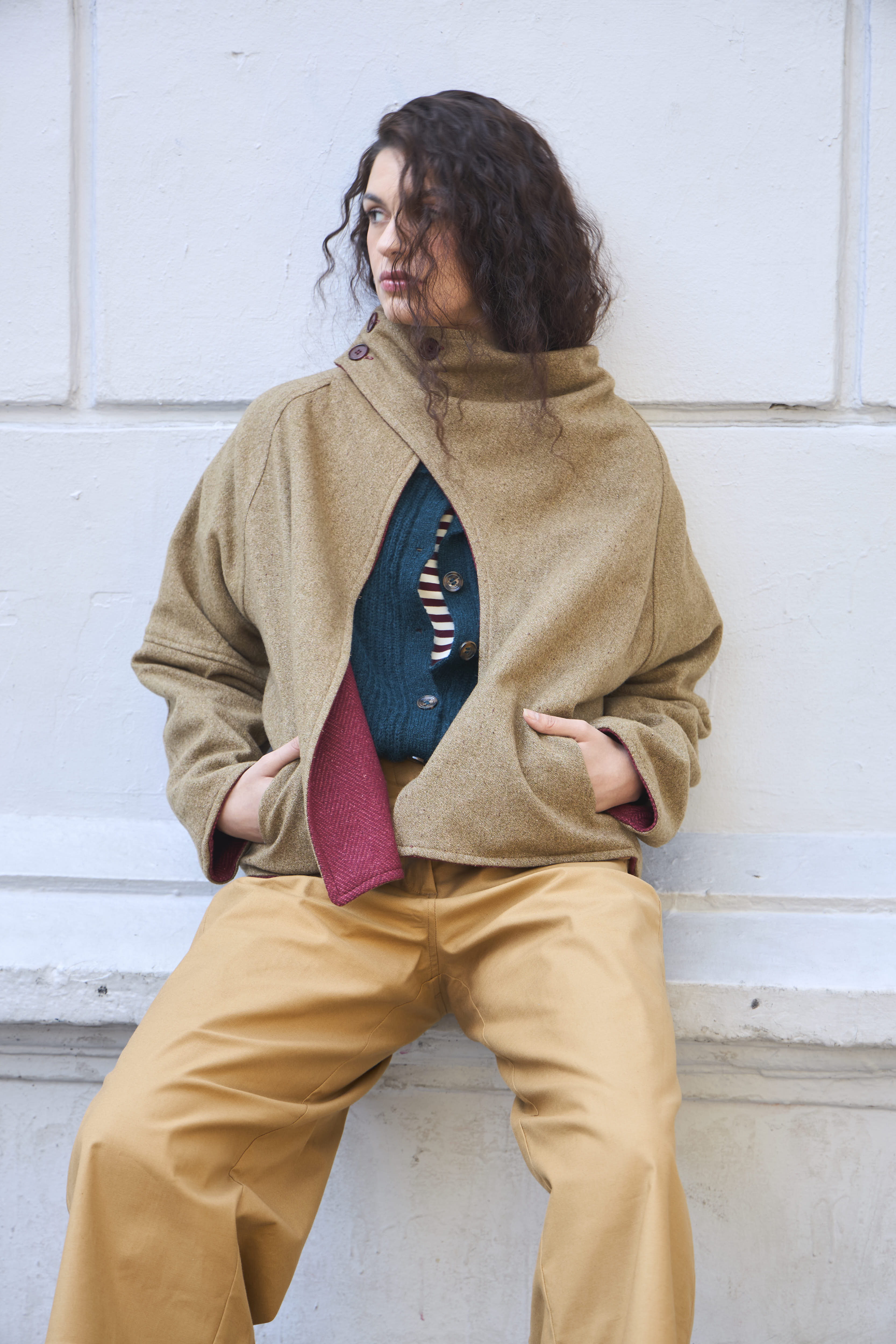 Chaquetón Reversible Candes Lana Senape/ Espiga Guinda