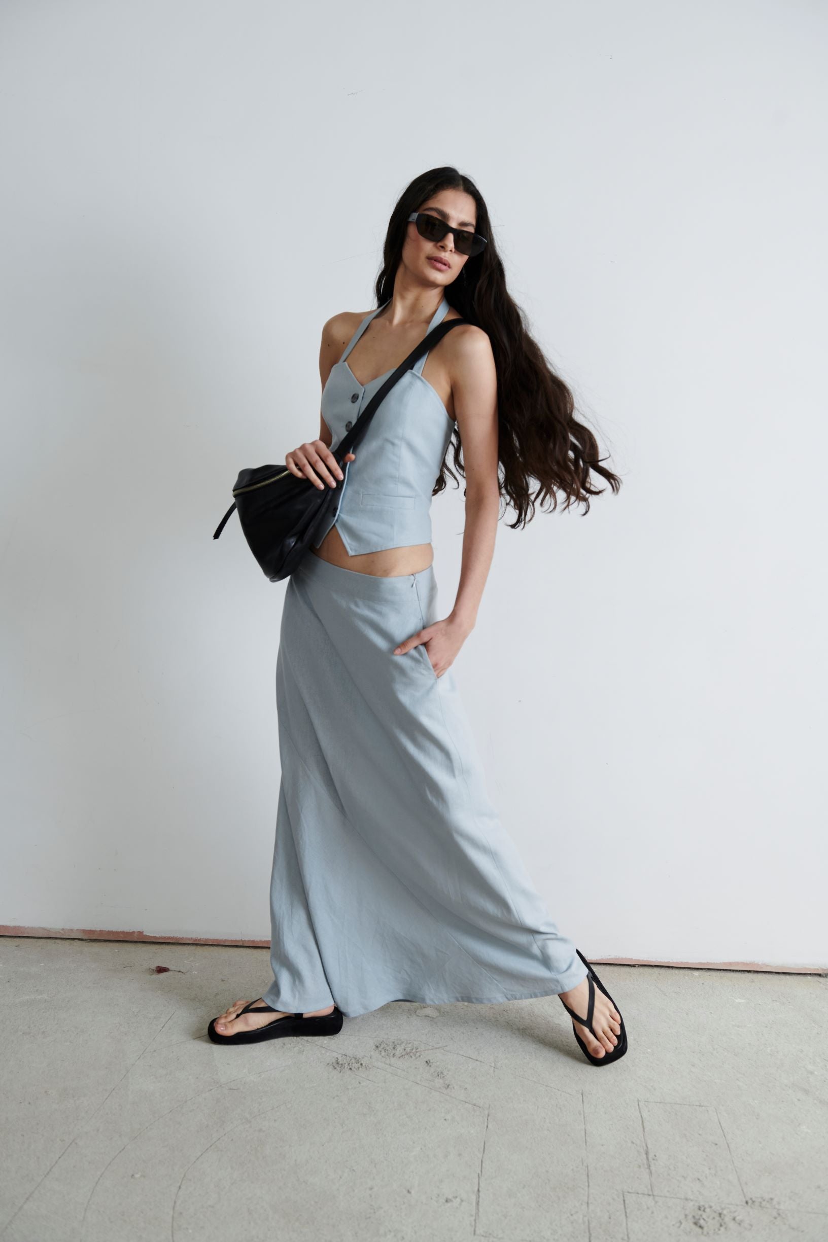 Falda Ziggy Lino Celeste