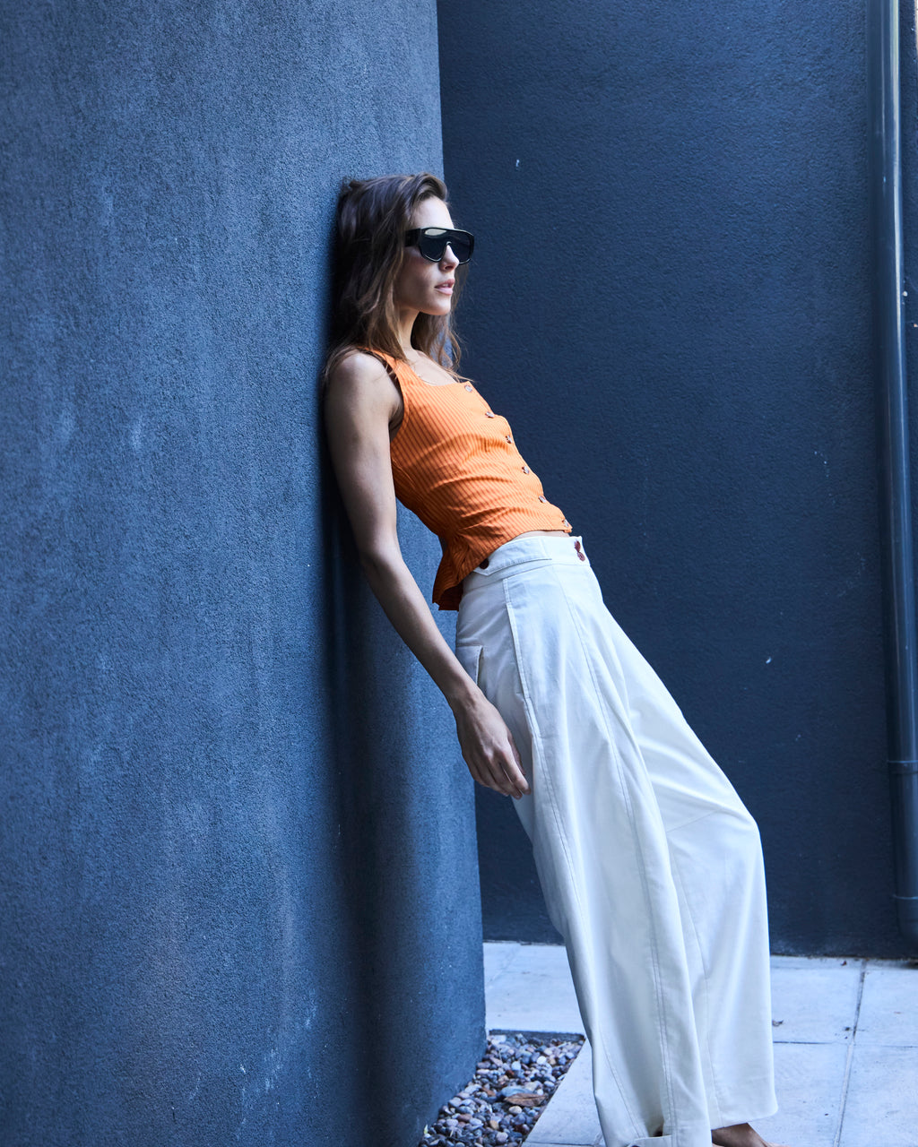 Top Birkin Algodón Listado Naranja