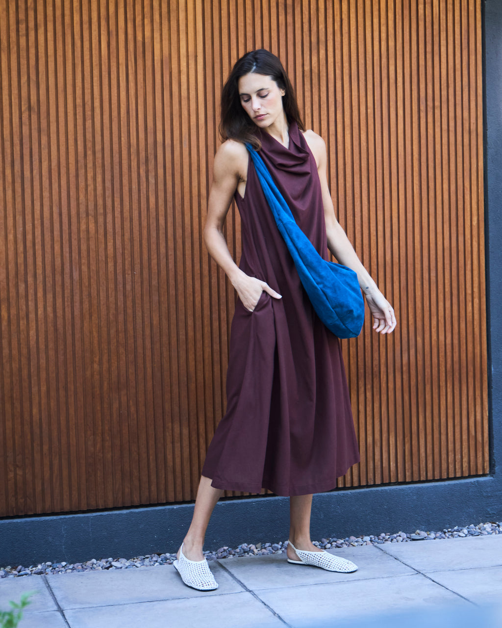 Vestido Drapeado Vie Lino Carmenere