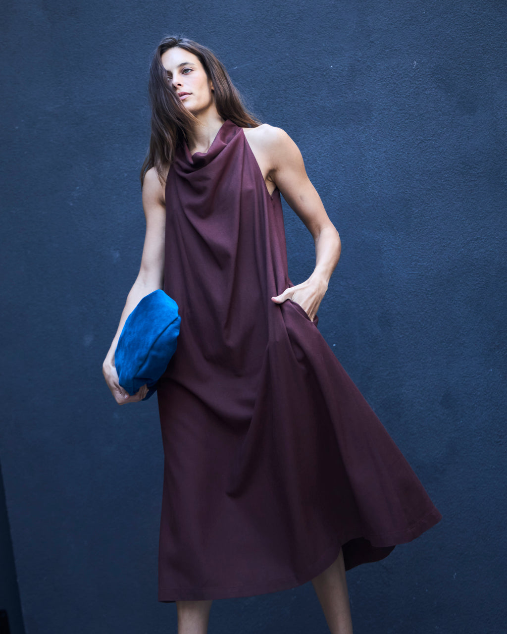 Vestido Drapeado Vie Lino Carmenere