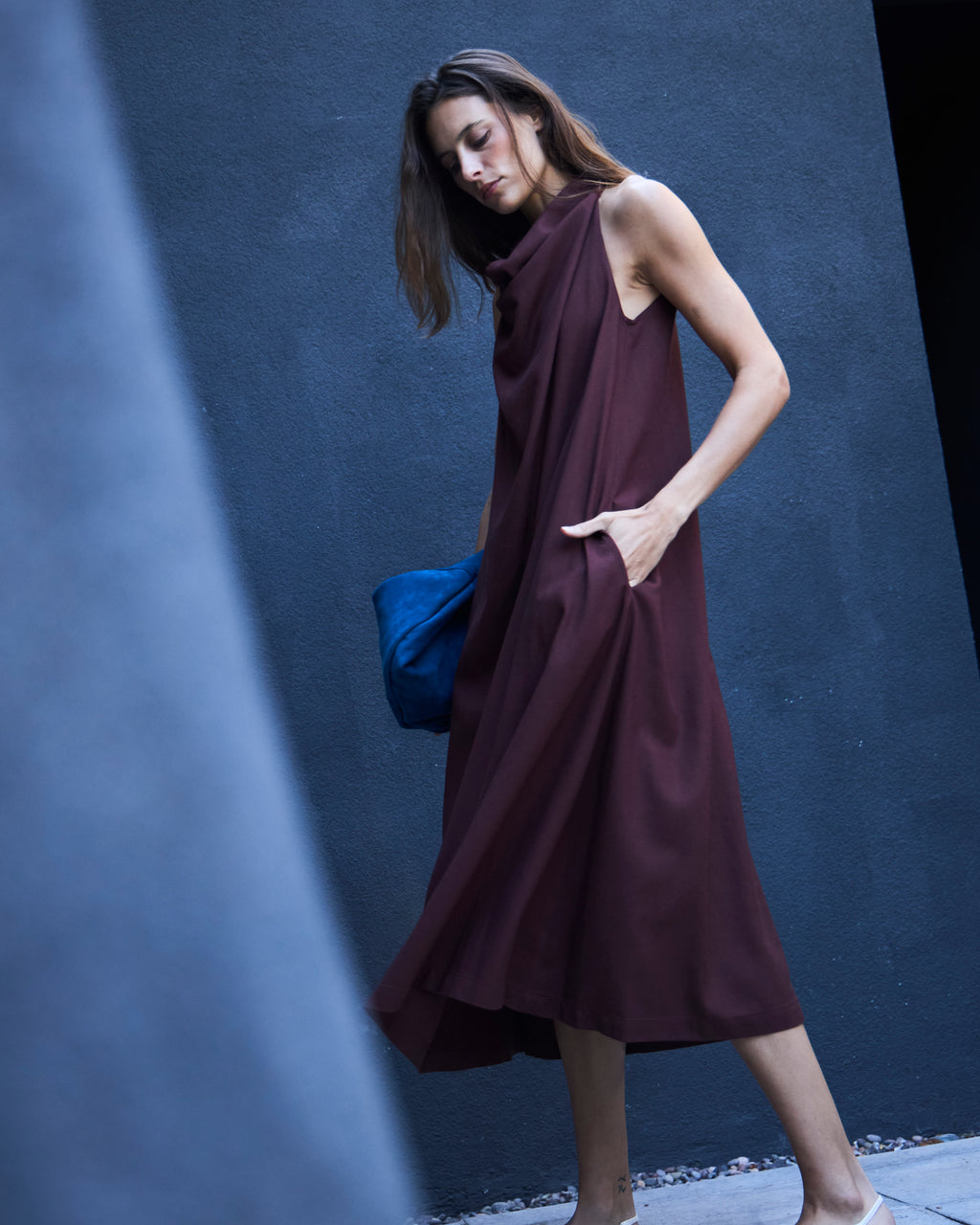 Vestido Drapeado Vie Lino Carmenere