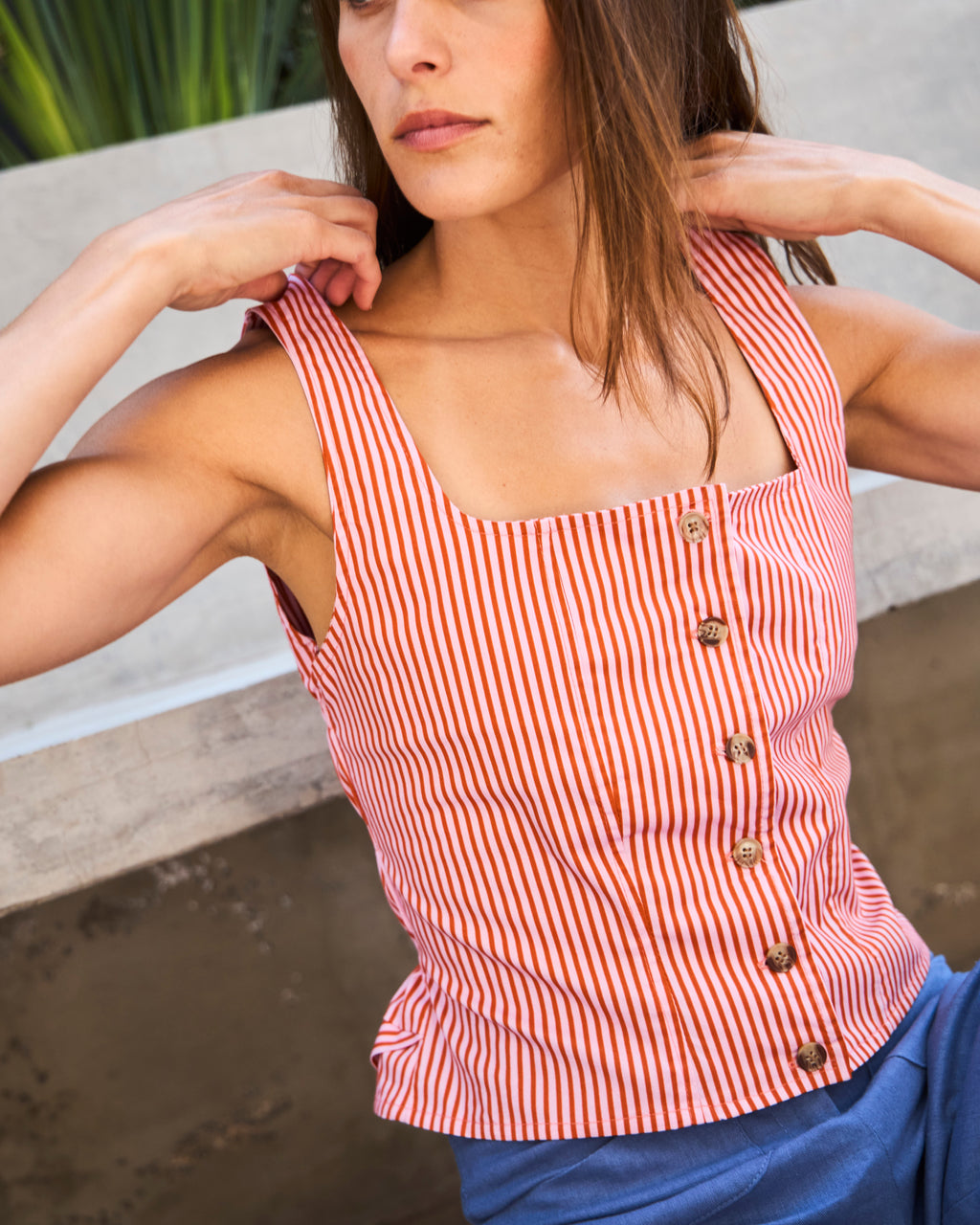 Top Birkin Algodón Listado Rosa