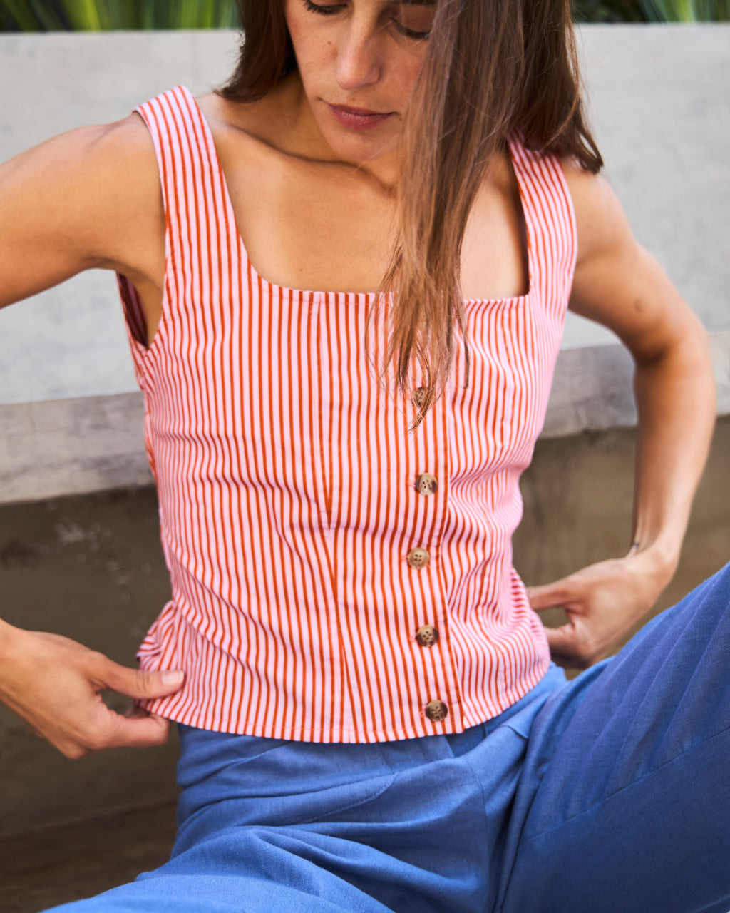 Top Birkin Algodón Listado Rosa