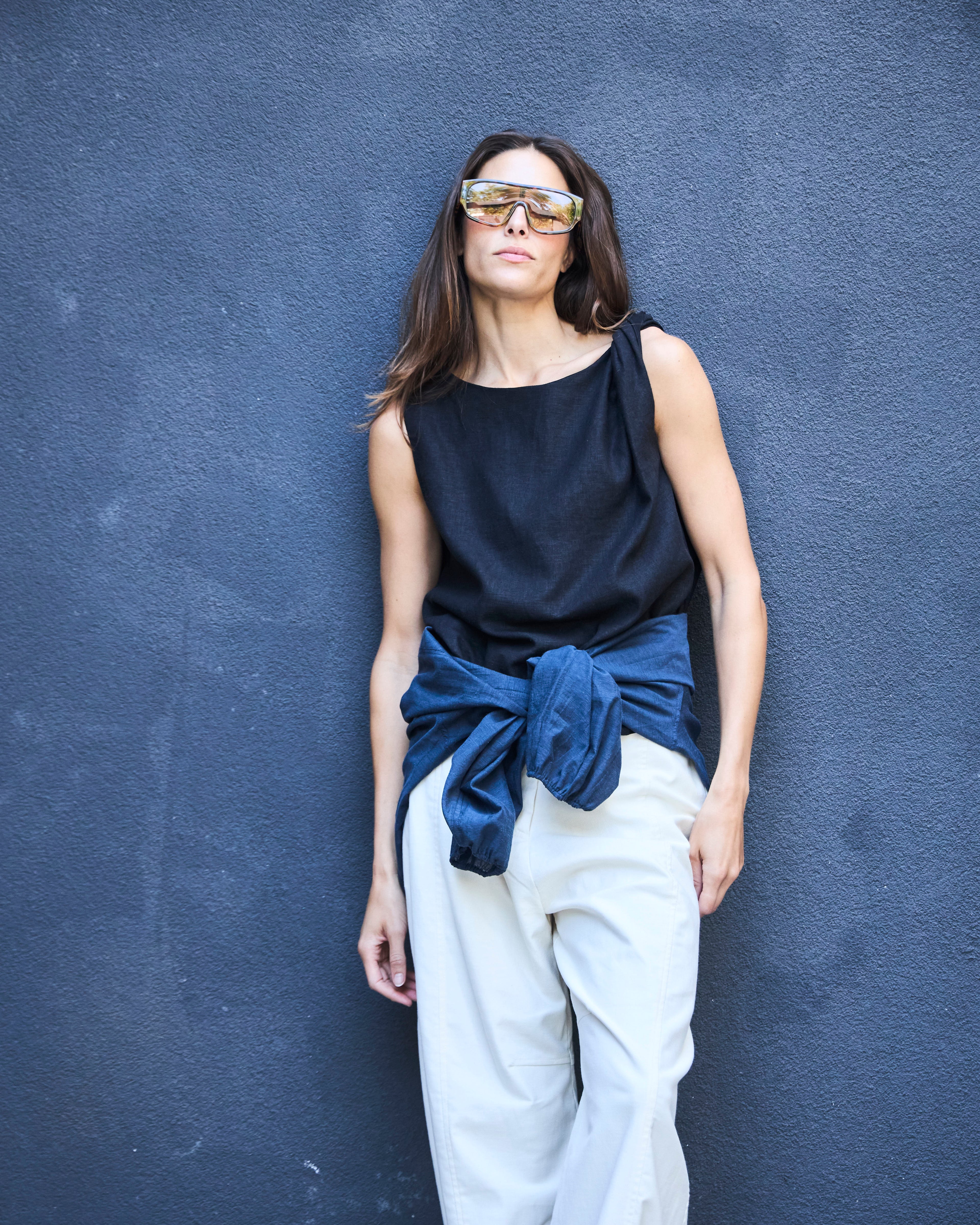 Top Chaleur Lino Negro