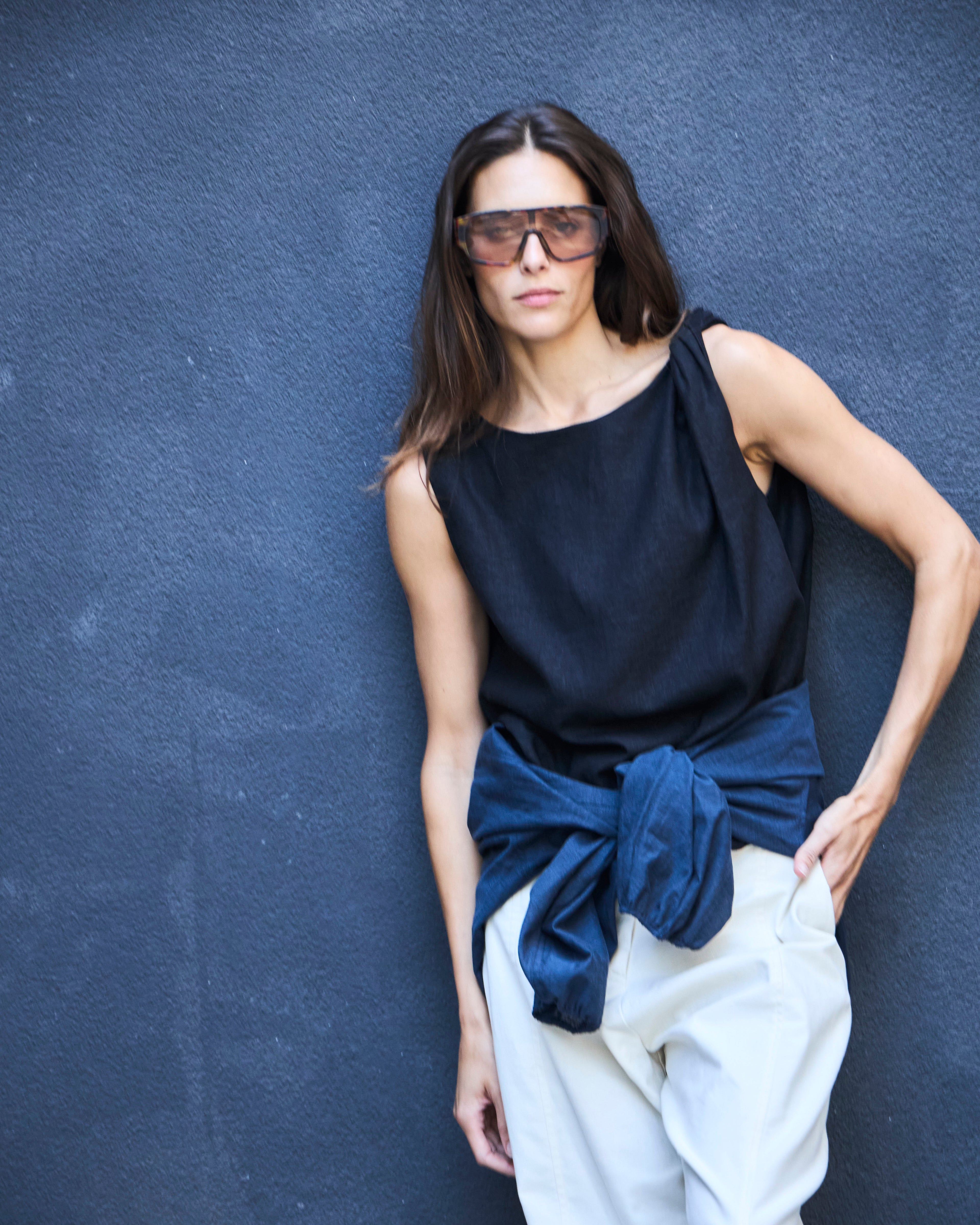 Top Chaleur Lino Negro