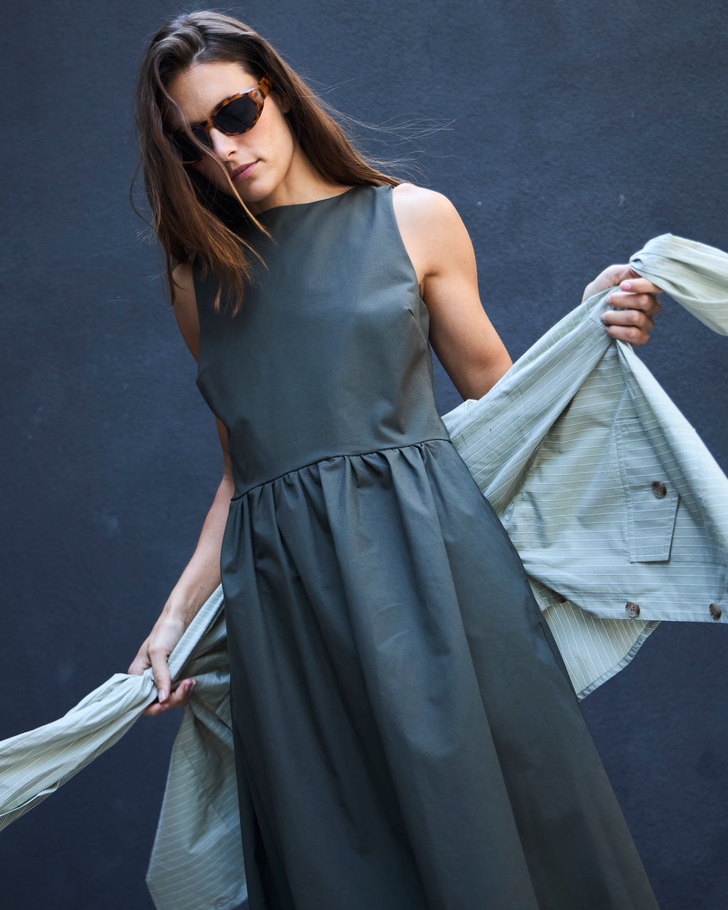 Vestido Clair Algodon Verde Musgo