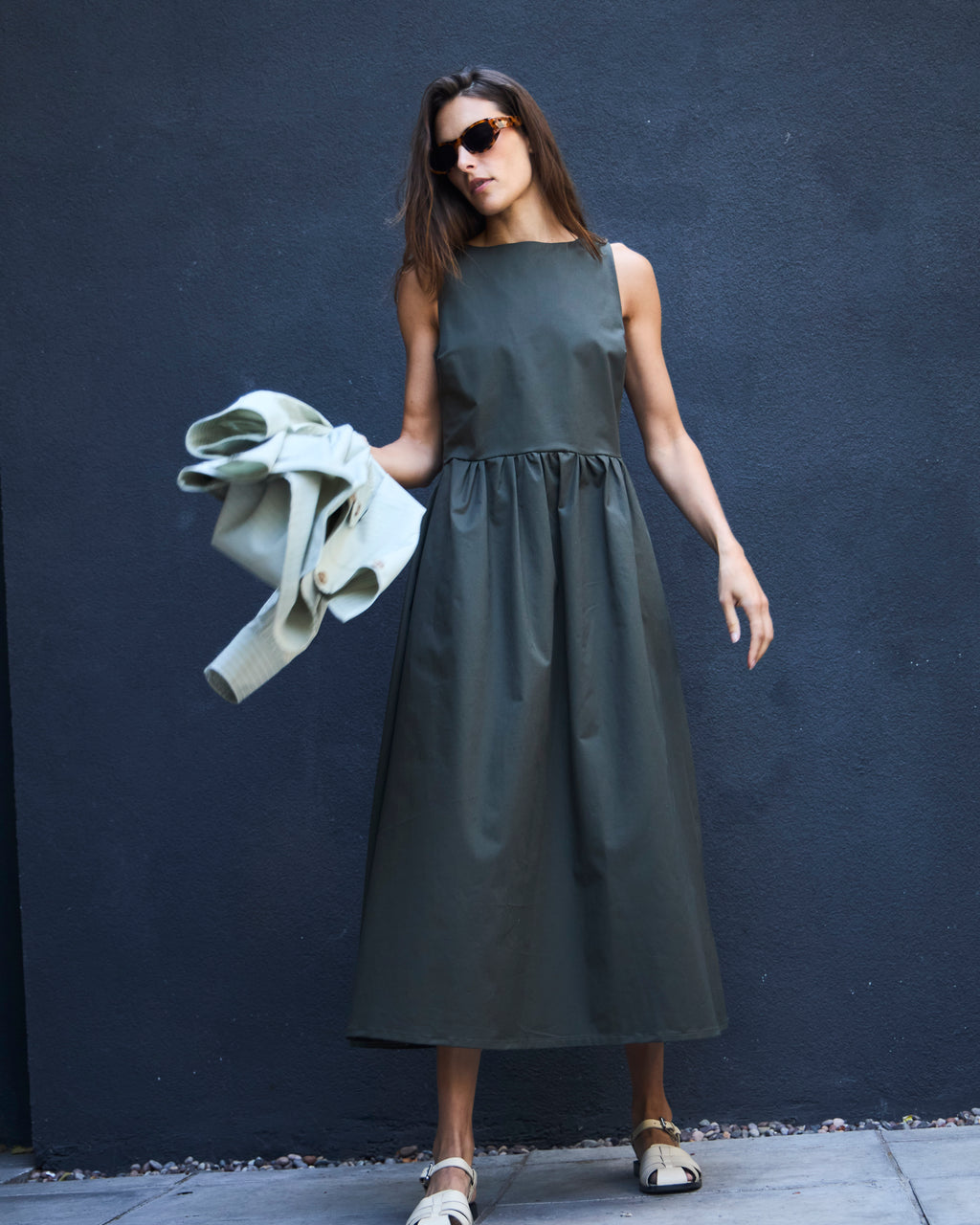 Vestido Clair Algodon Verde Musgo