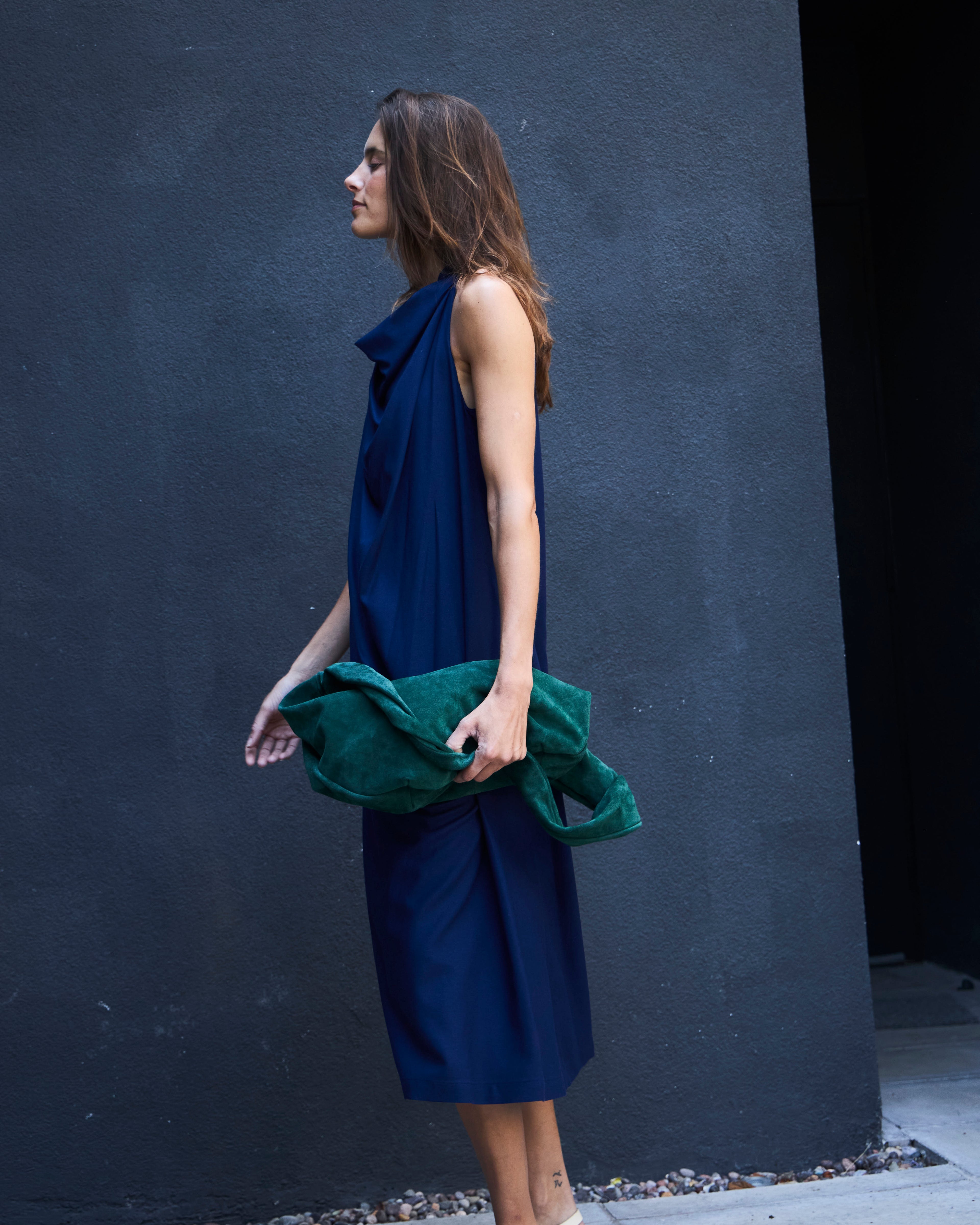 Vestido Drapeado Vie Lino Azul