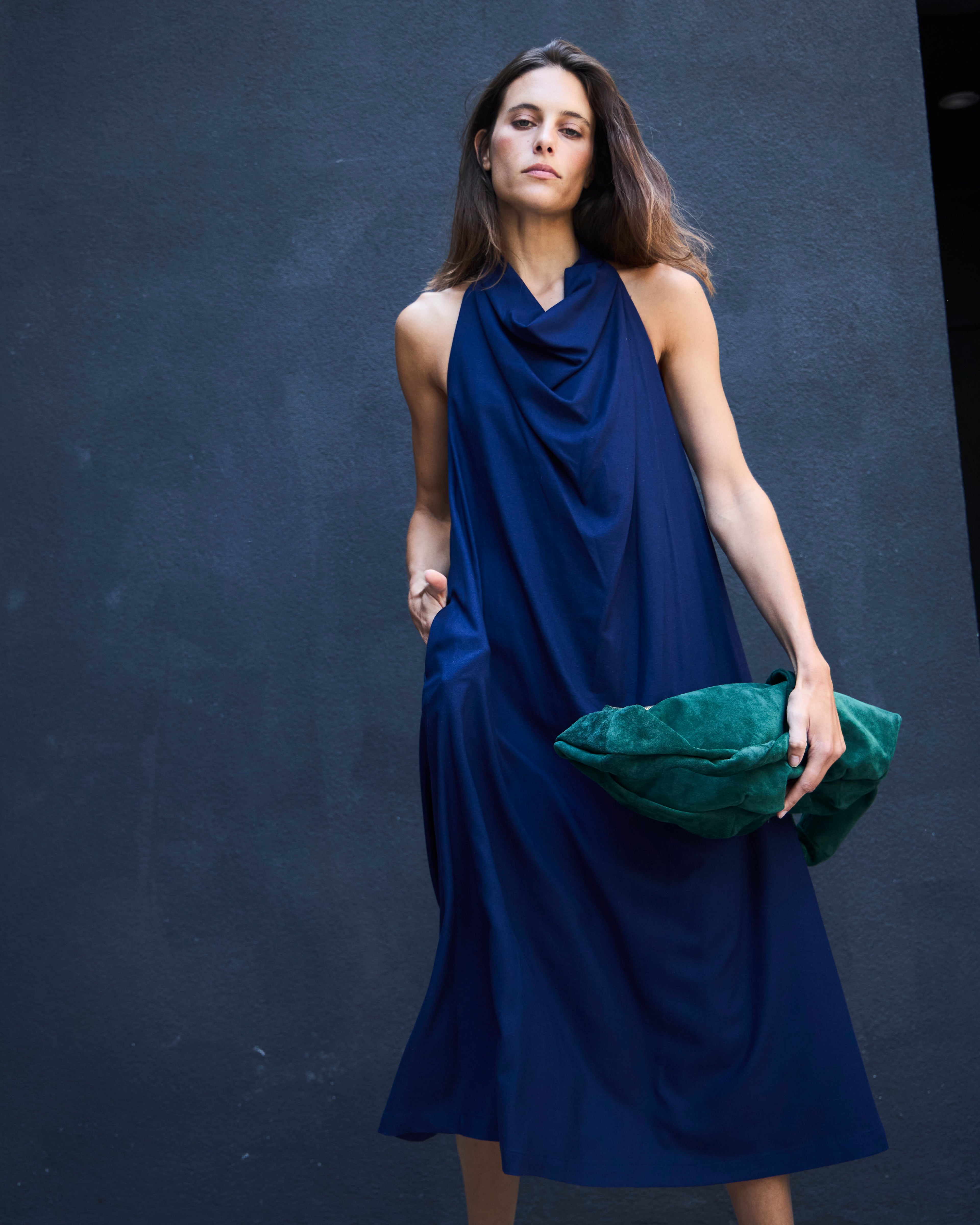 Vestido Drapeado Vie Lino Azul