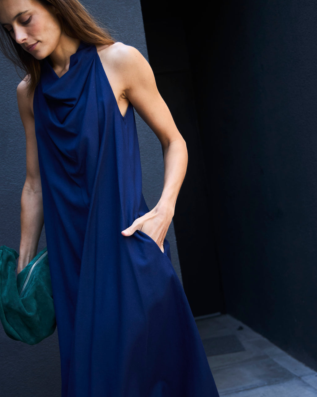 Vestido Drapeado Vie Lino Azul