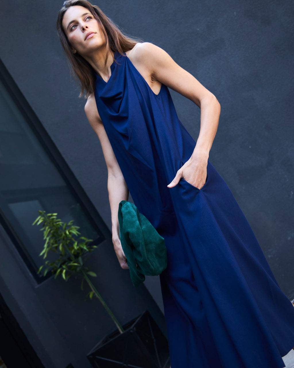 Vestido Drapeado Vie Lino Azul