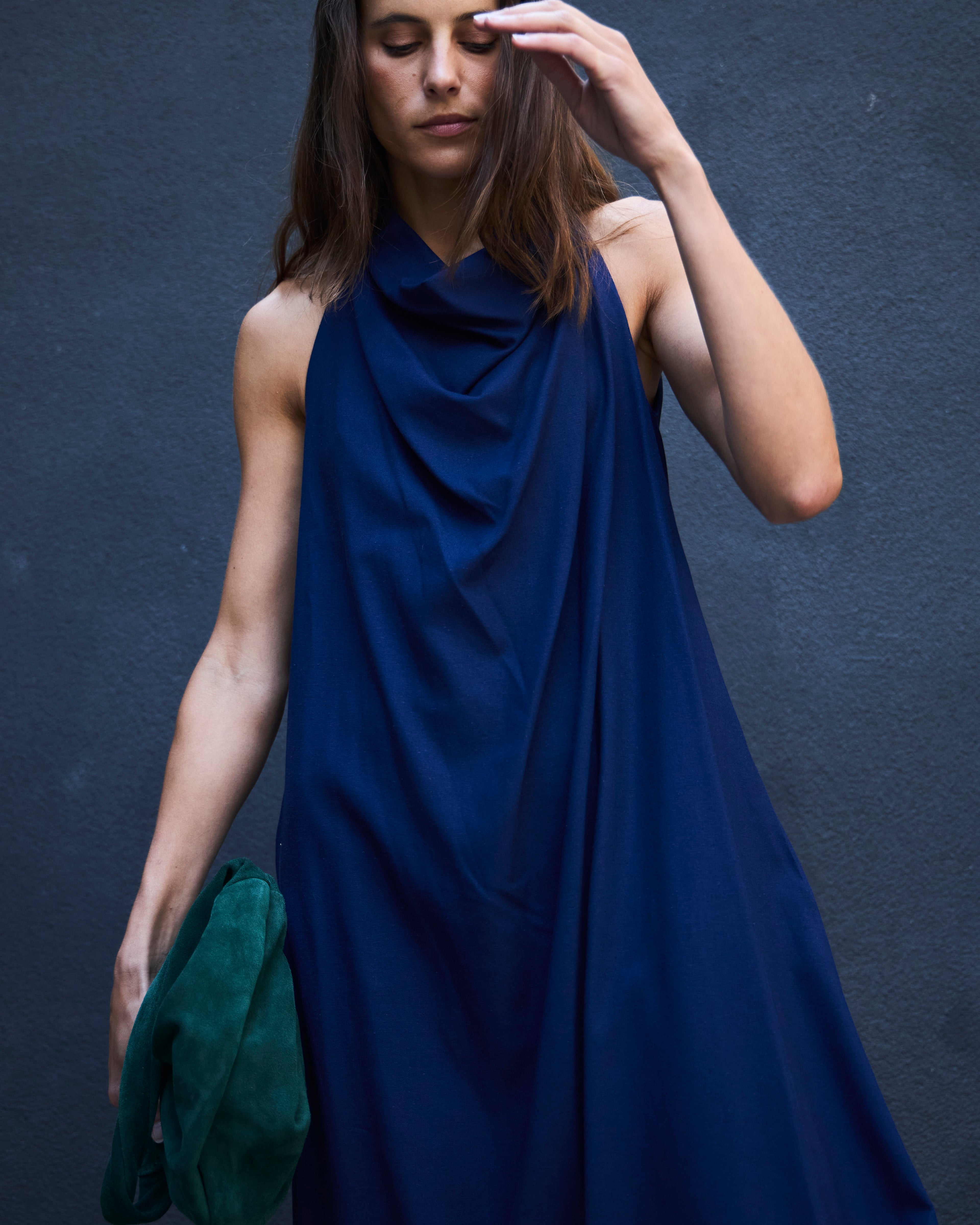 Vestido Drapeado Vie Lino Azul