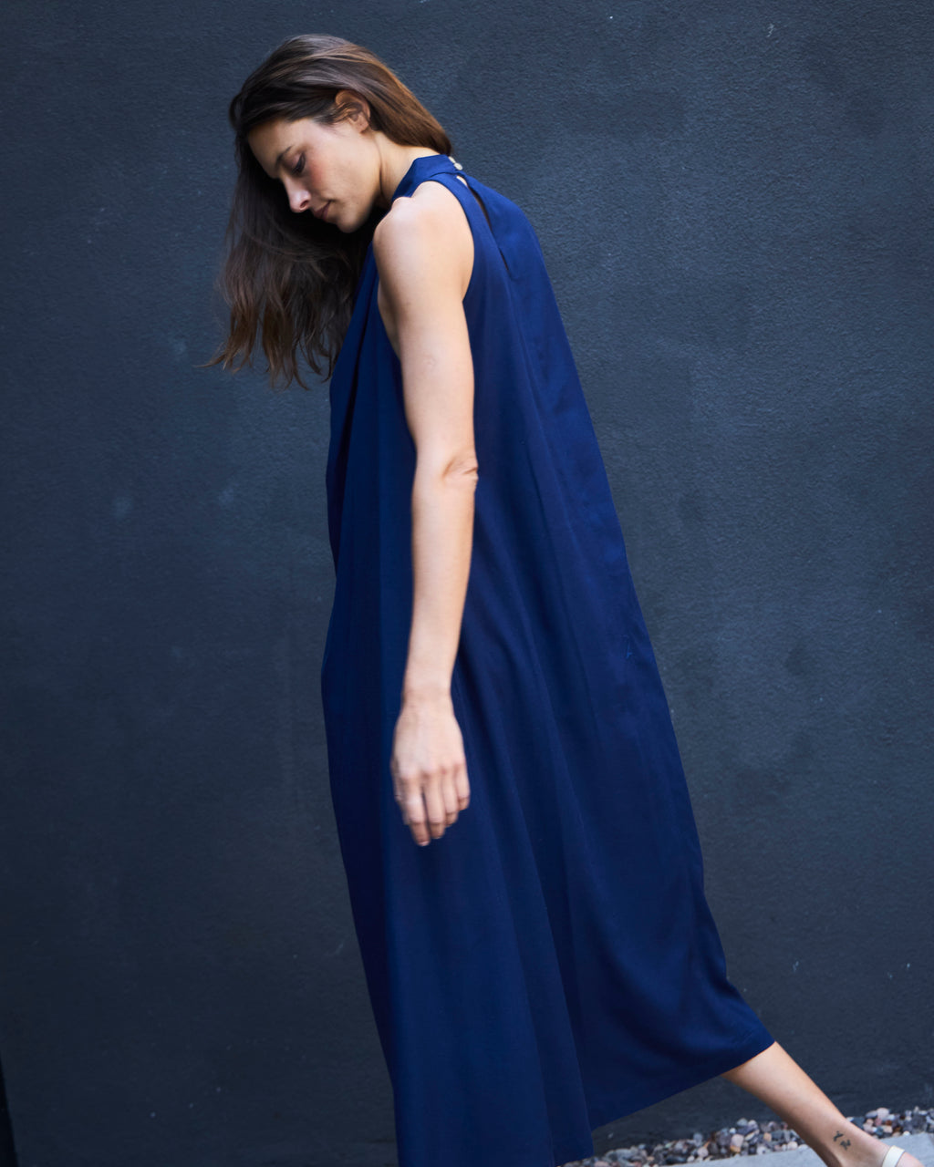 Vestido Drapeado Vie Lino Azul