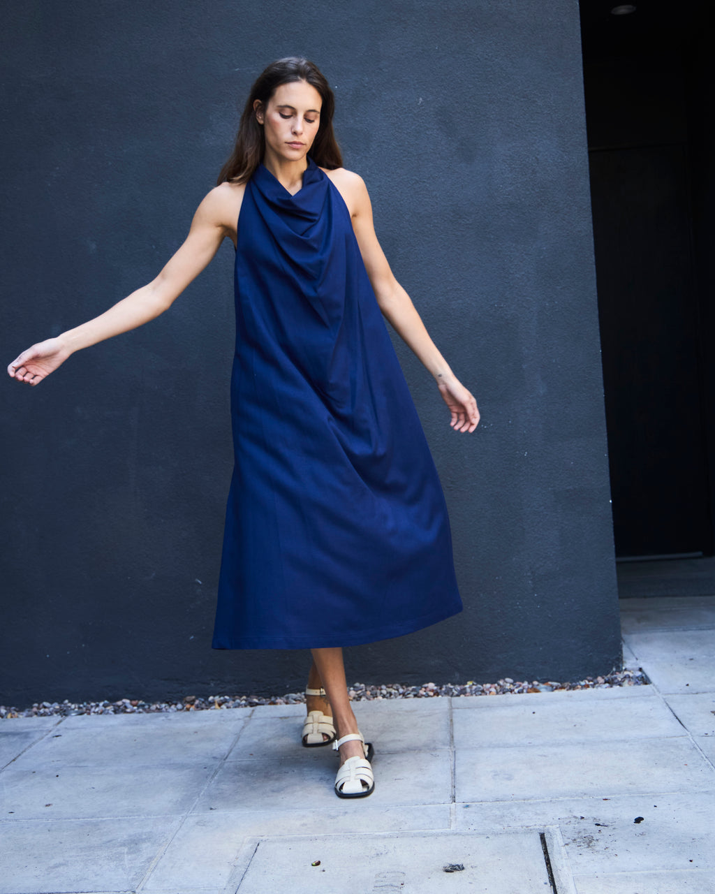 Vestido Drapeado Vie Lino Azul