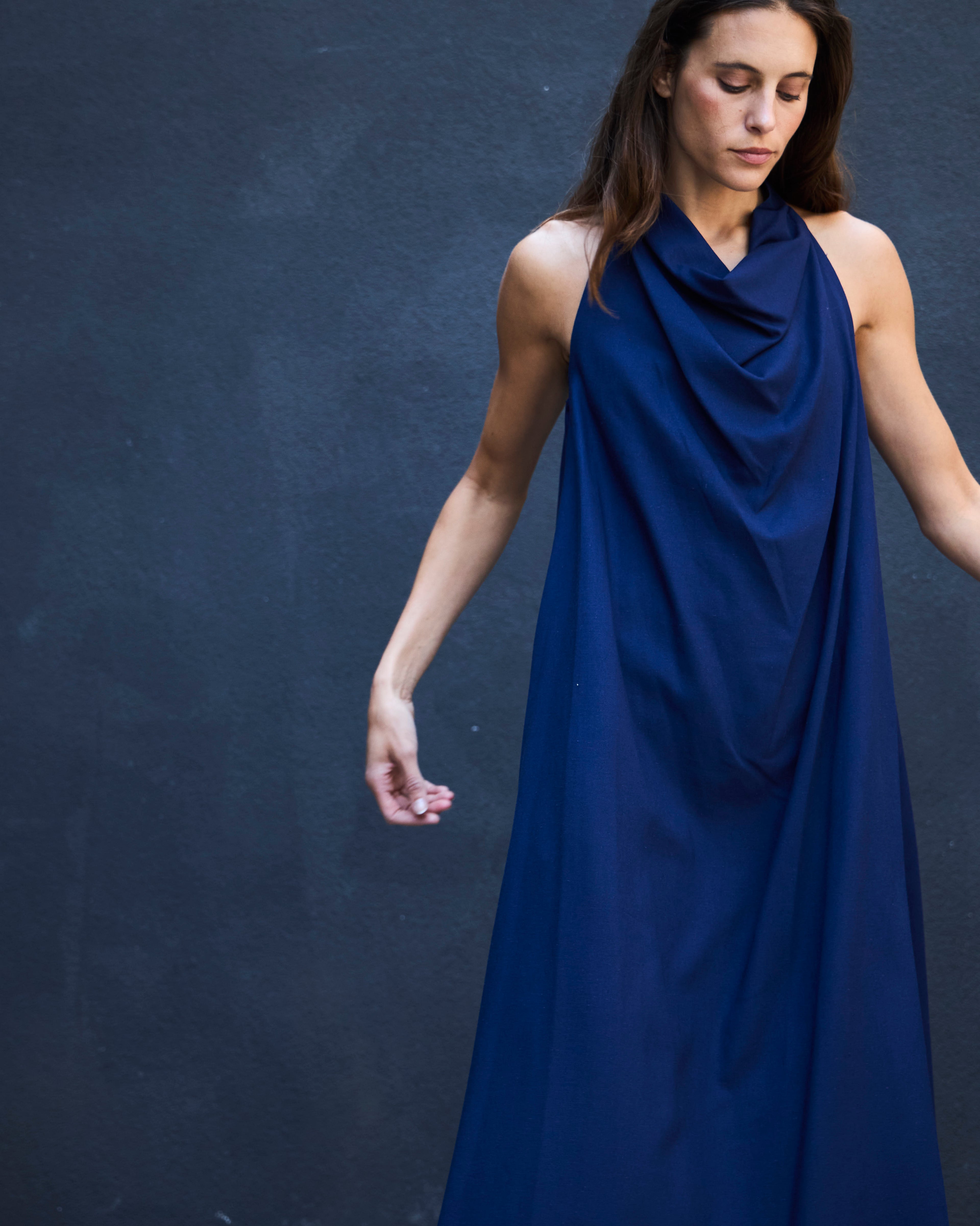 Vestido Drapeado Vie Lino Azul